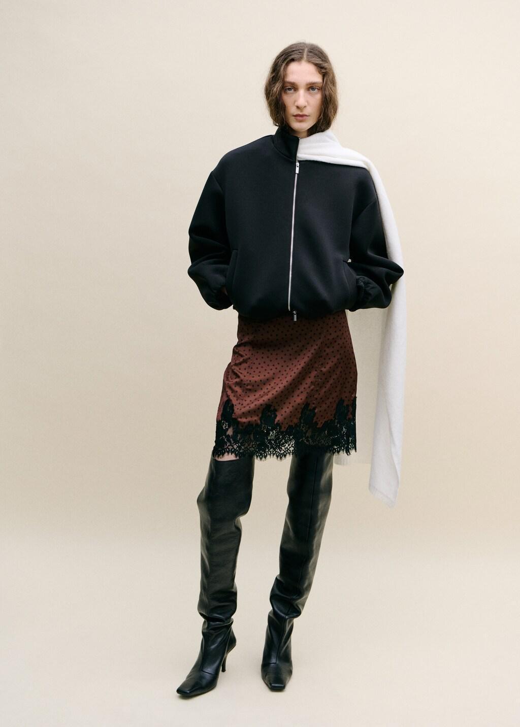 Brown Polka Dot Slip Skirt, Brown, large image number 0