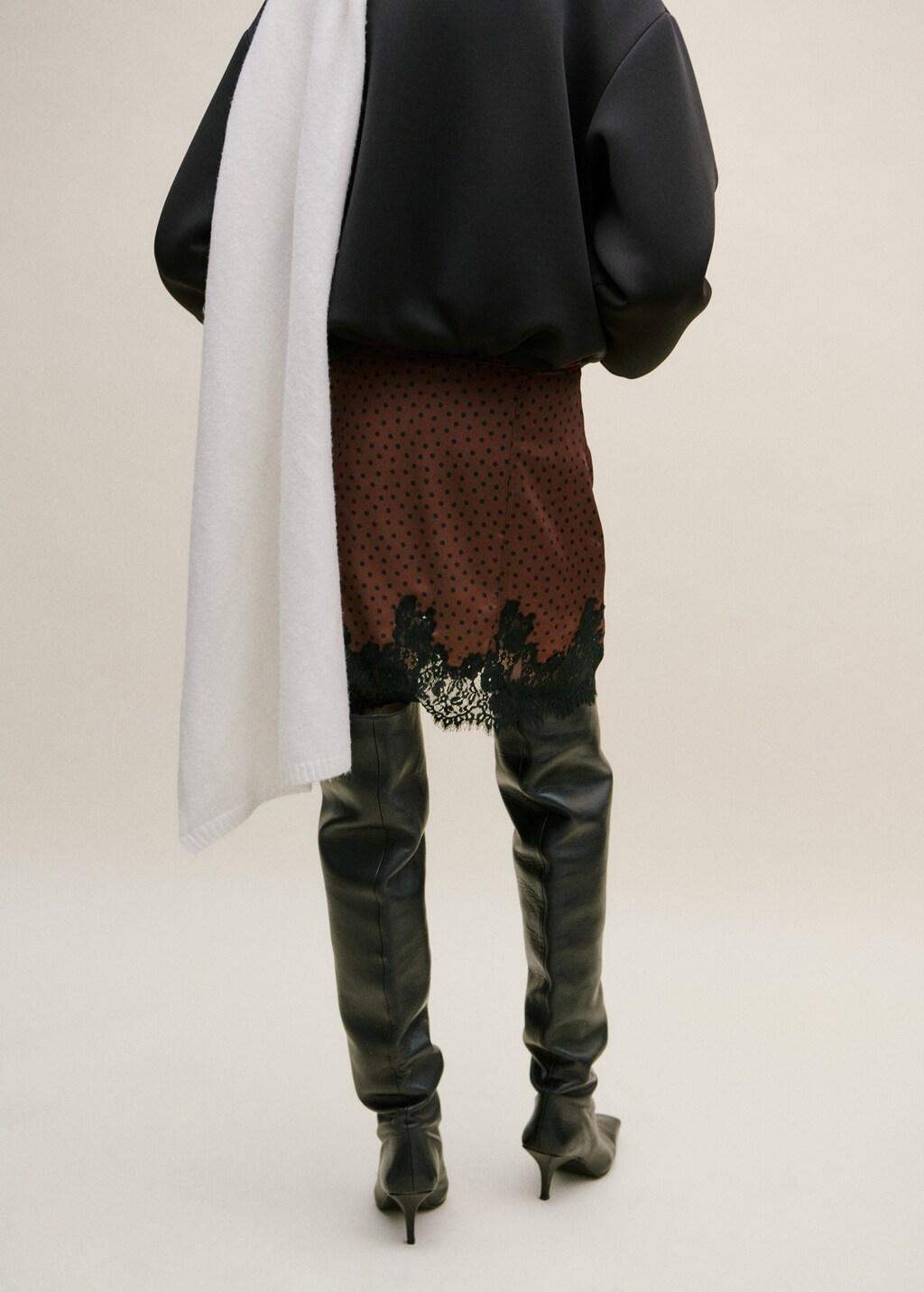 Brown Polka Dot Slip Skirt, Brown, medium