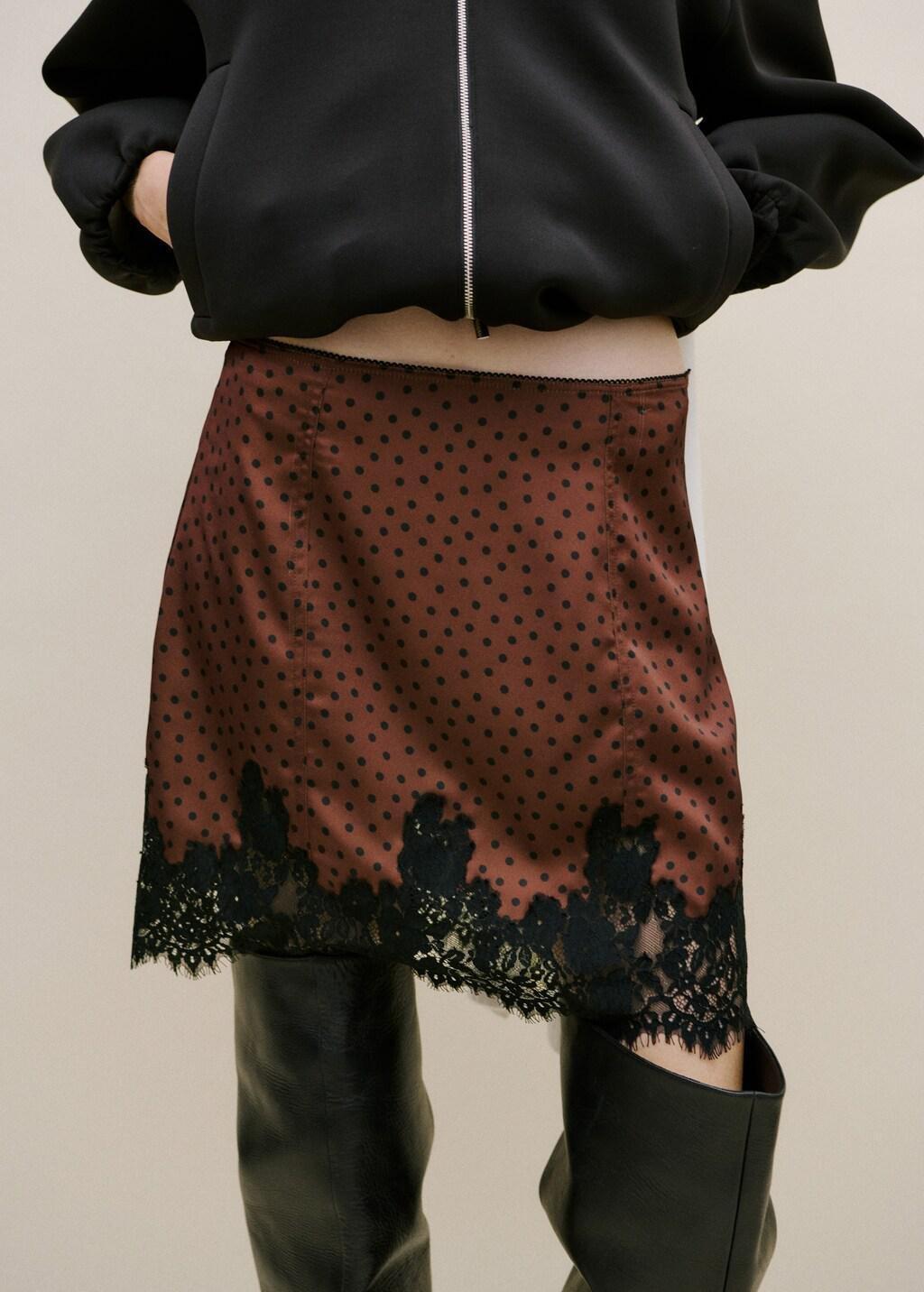 Brown Polka Dot Slip Skirt, Brown, large image number 3