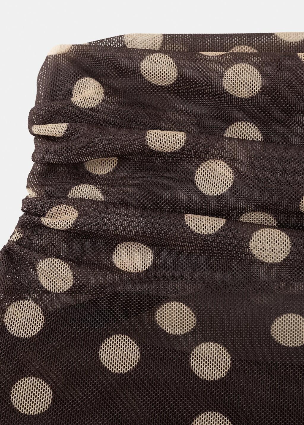 Brown Ruched Polka Dot T-Shirt, Brown, medium