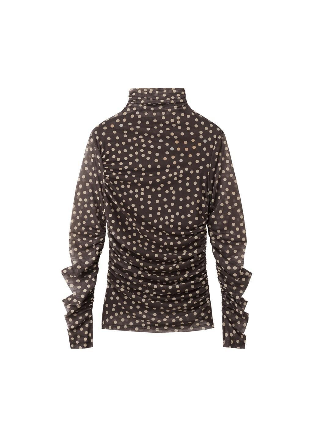 Brown Ruched Polka Dot T-Shirt, Brown, large image number 5