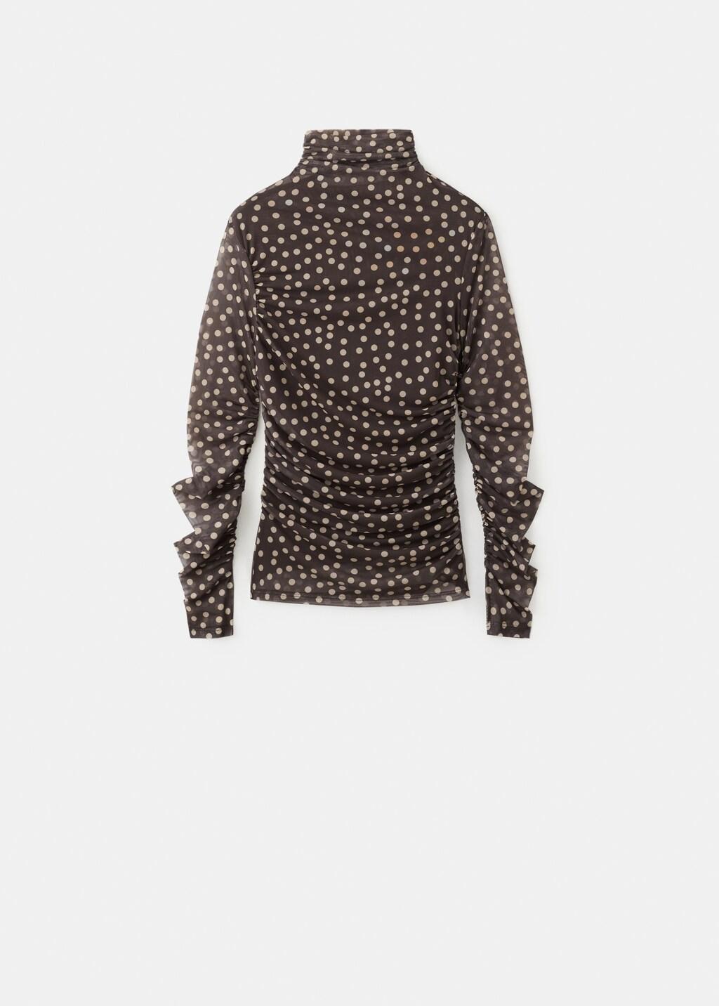 Brown Ruched Polka Dot T-Shirt, Brown, large image number 6