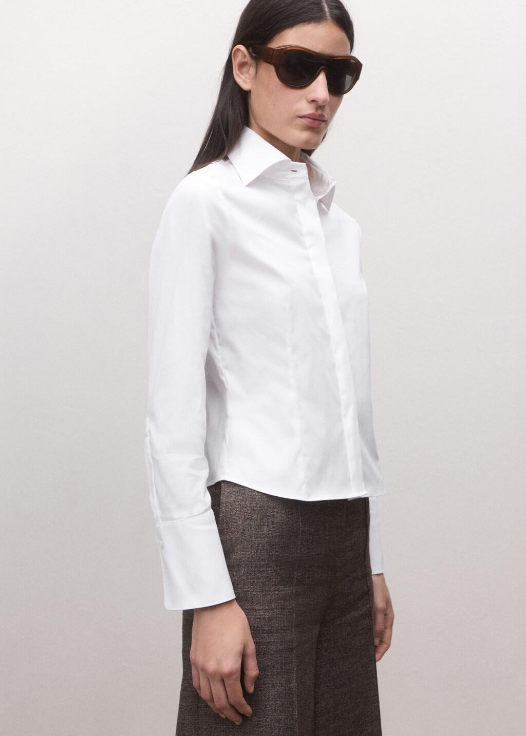 White Fitted Shirt With Hidden Closure, White, large image number 3