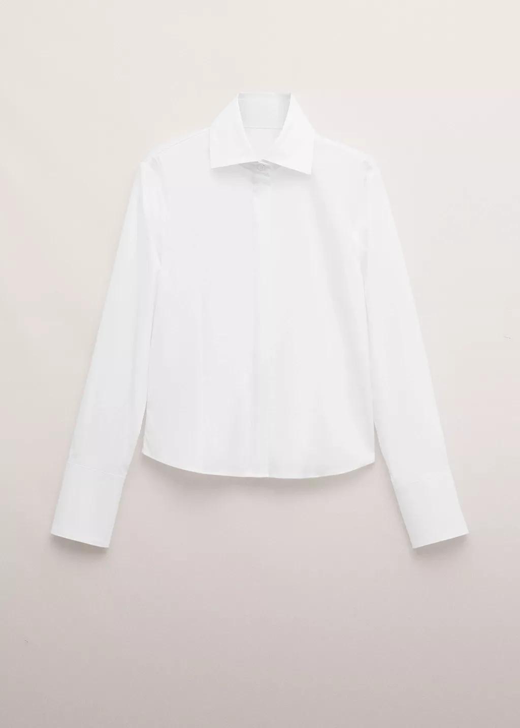 White Fitted Shirt With Hidden Closure, White, large image number 7