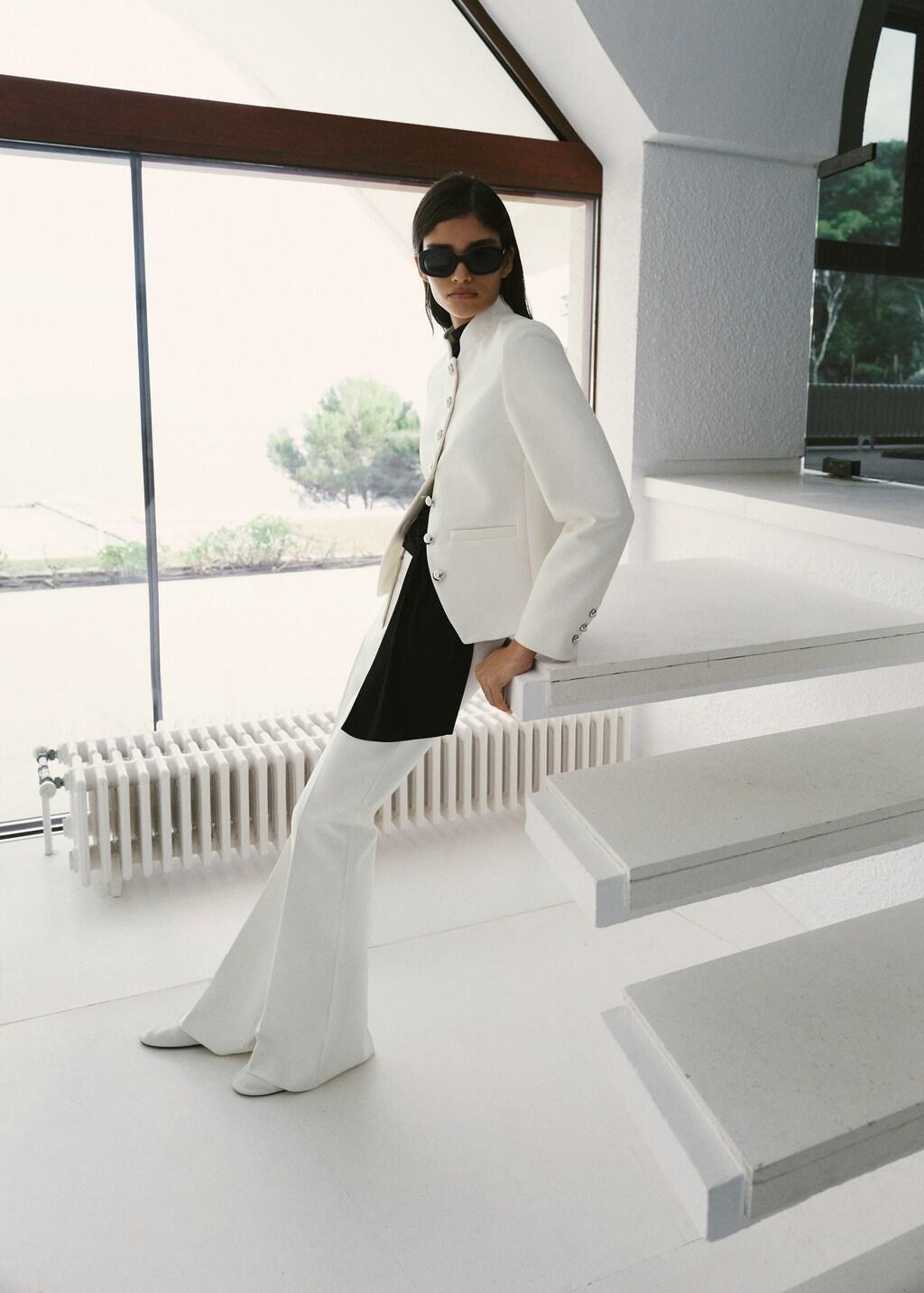 White Jacket With Jewel-Button Strip Collar, Natural White, large image number 0