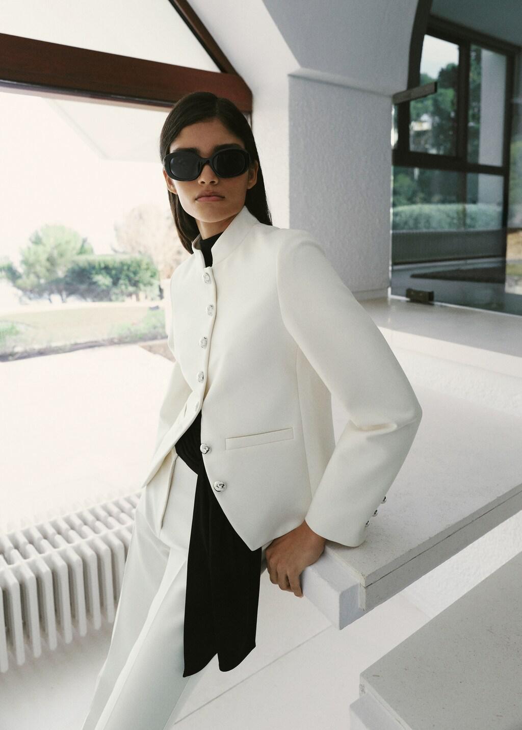 White Jacket With Jewel-Button Strip Collar, Natural White, large image number 3