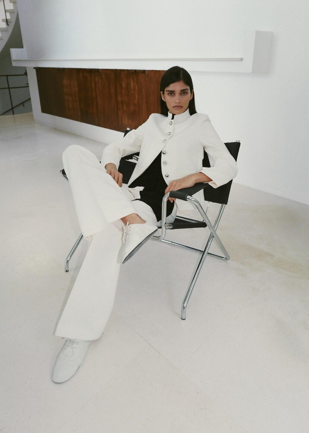 White Jacket With Jewel-Button Strip Collar, Natural White, large image number 4