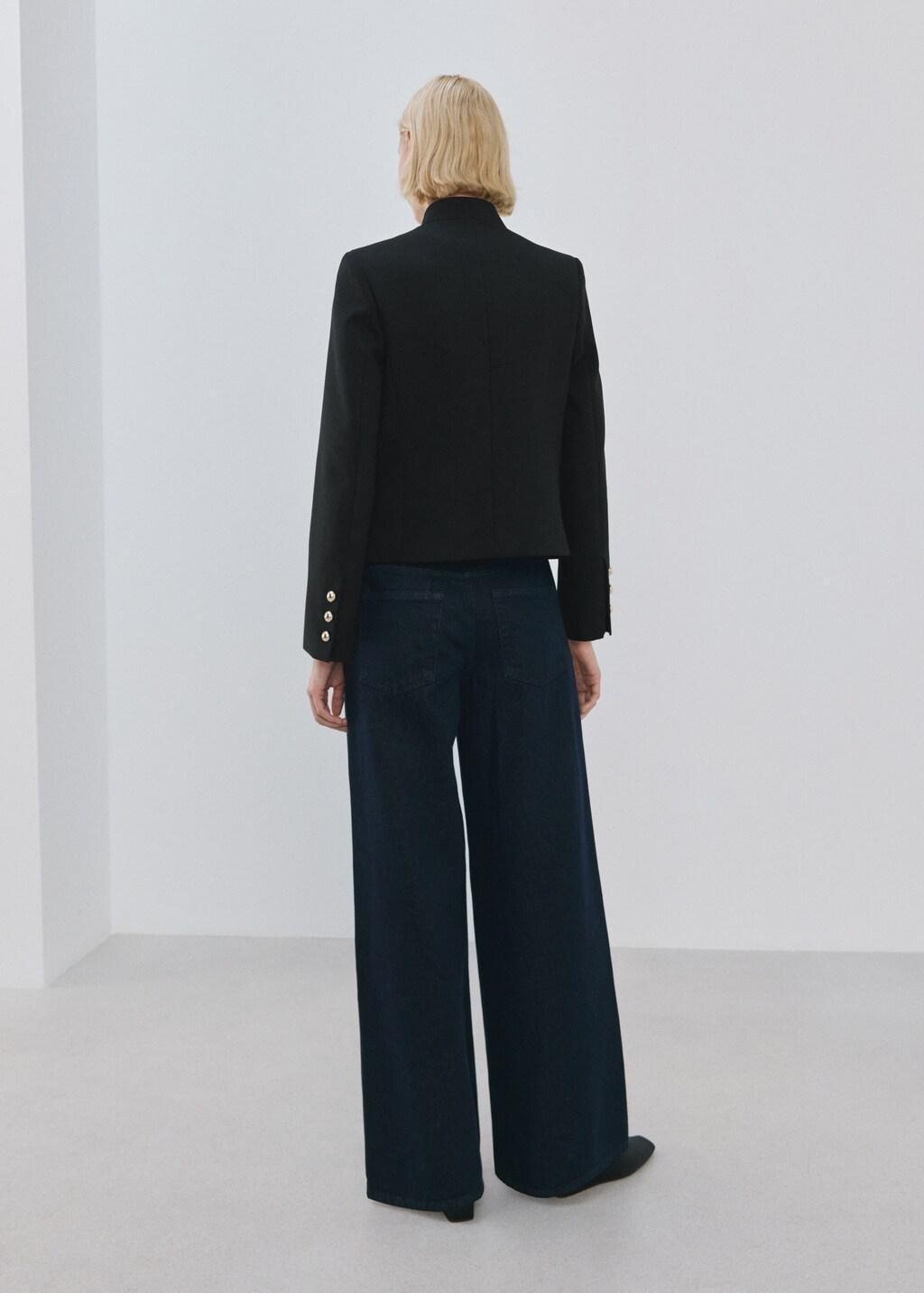 Black Jacket With Jewel-Button Strip Collar, Black, large image number 2