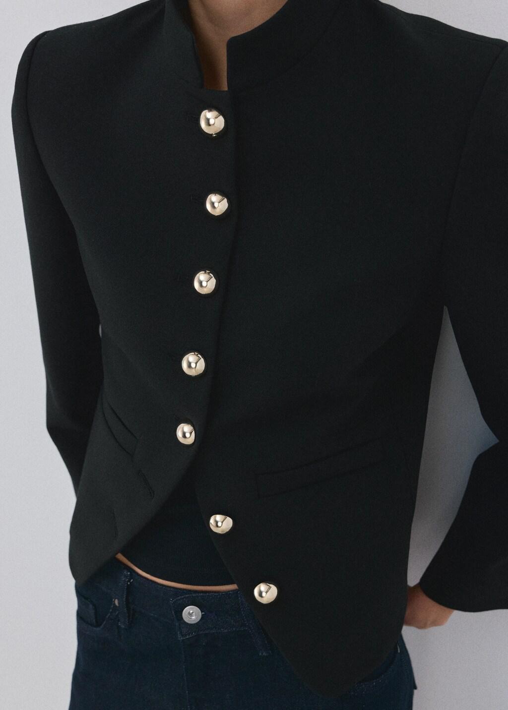 Black Jacket With Jewel-Button Strip Collar, Black, large image number 3