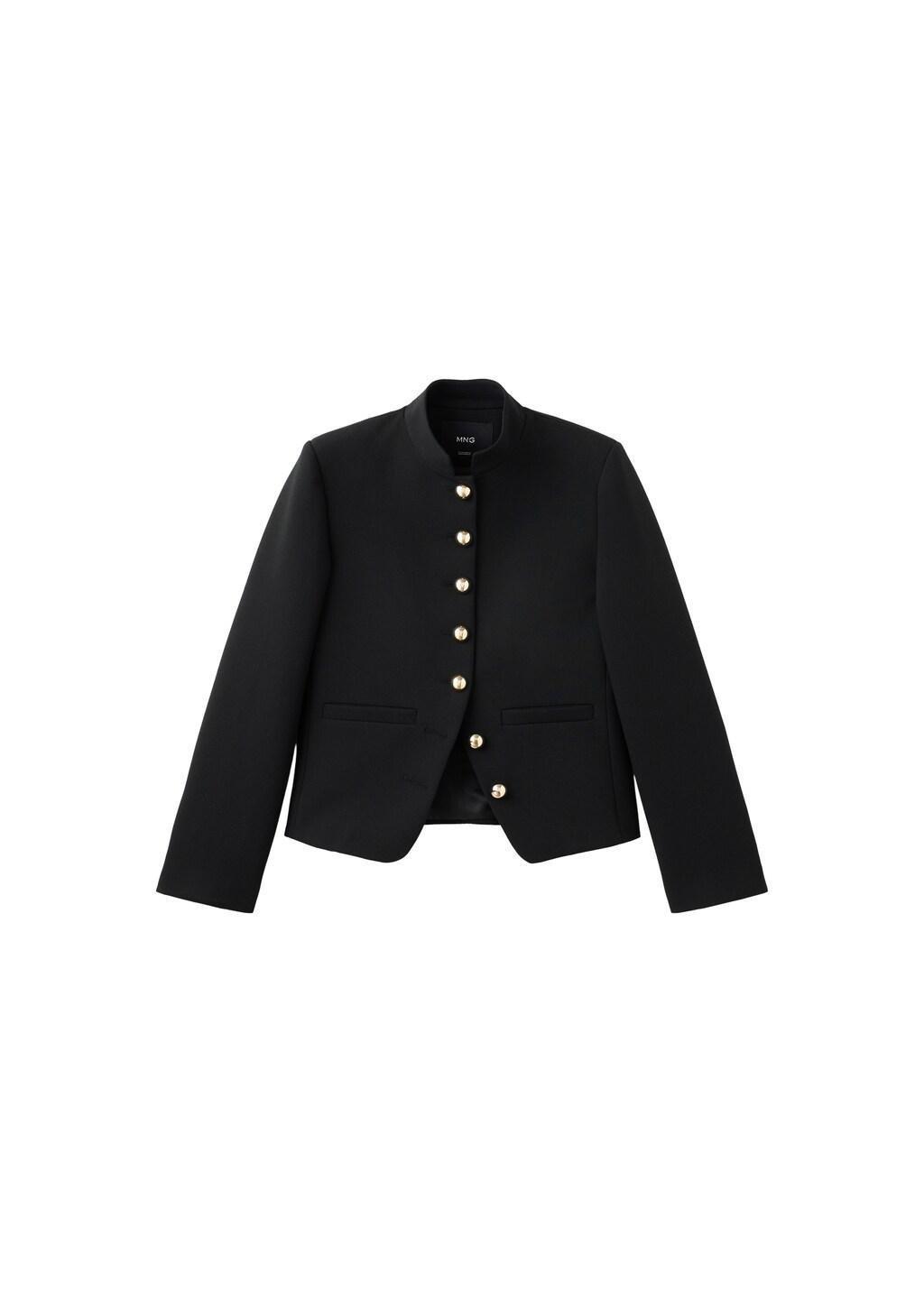 Black Jacket With Jewel-Button Strip Collar, Black, large image number 7