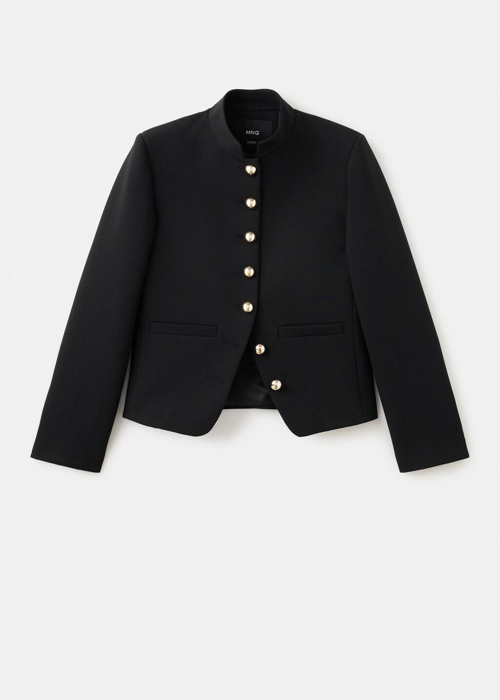 Black Jacket With Jewel-Button Strip Collar, Black, large image number 8