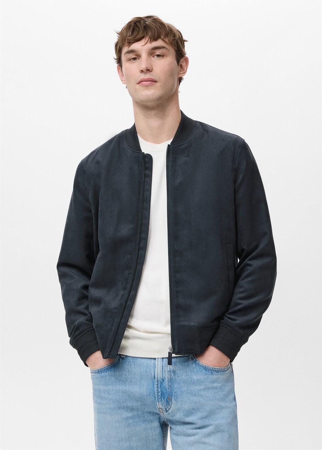 Navy Suede-Effect Bomber Jacket, Navy, large image number 3