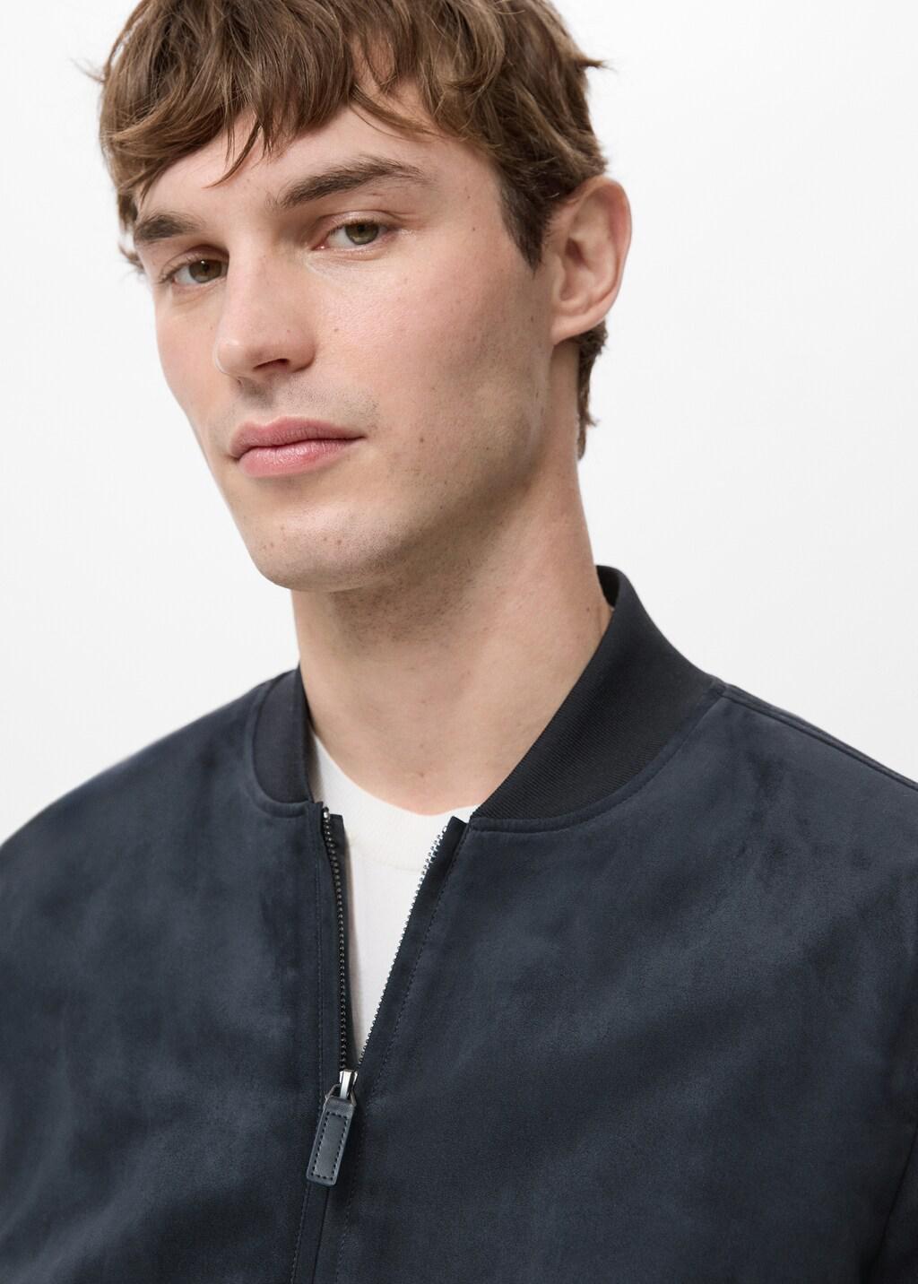 Navy Suede-Effect Bomber Jacket, Navy, large image number 4