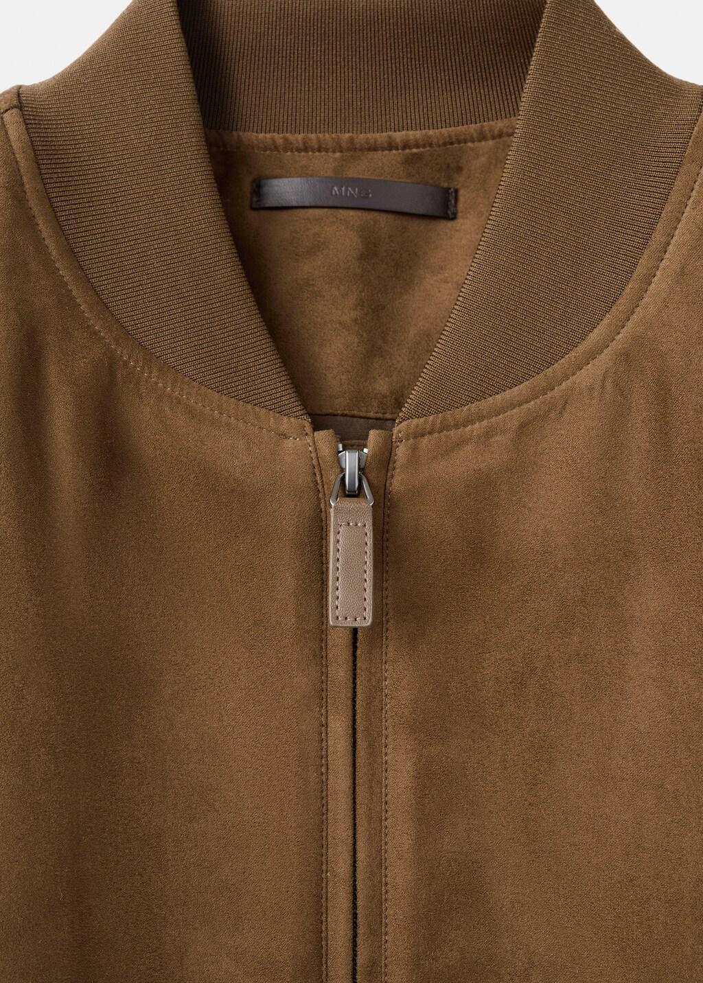 Brown Suede-Effect Bomber Jacket, Dark Brown, large image number 1