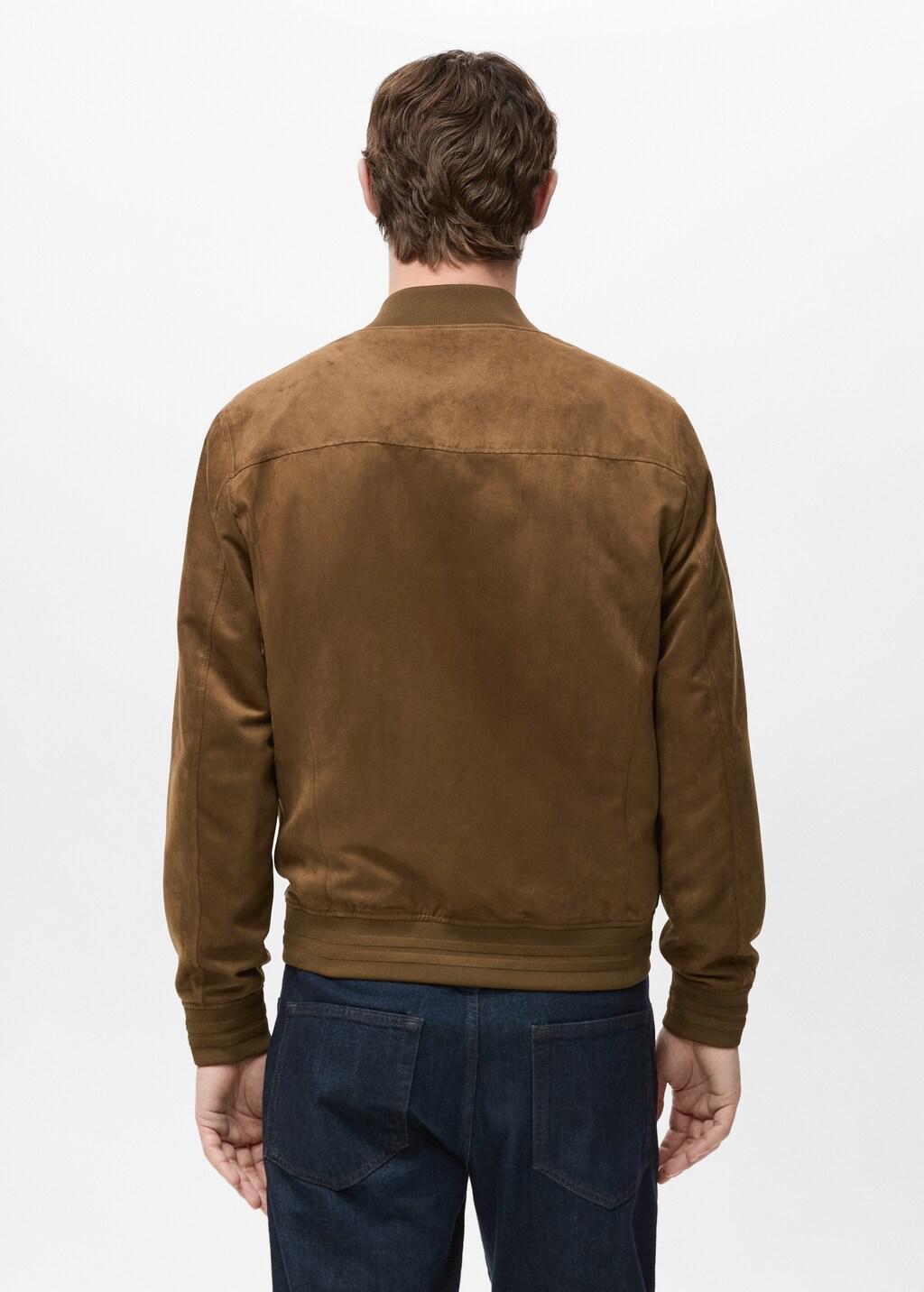 Brown Suede-Effect Bomber Jacket, Dark Brown, large image number 2