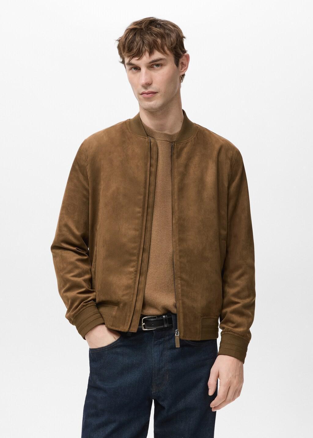 Brown Suede-Effect Bomber Jacket, Dark Brown, large image number 3