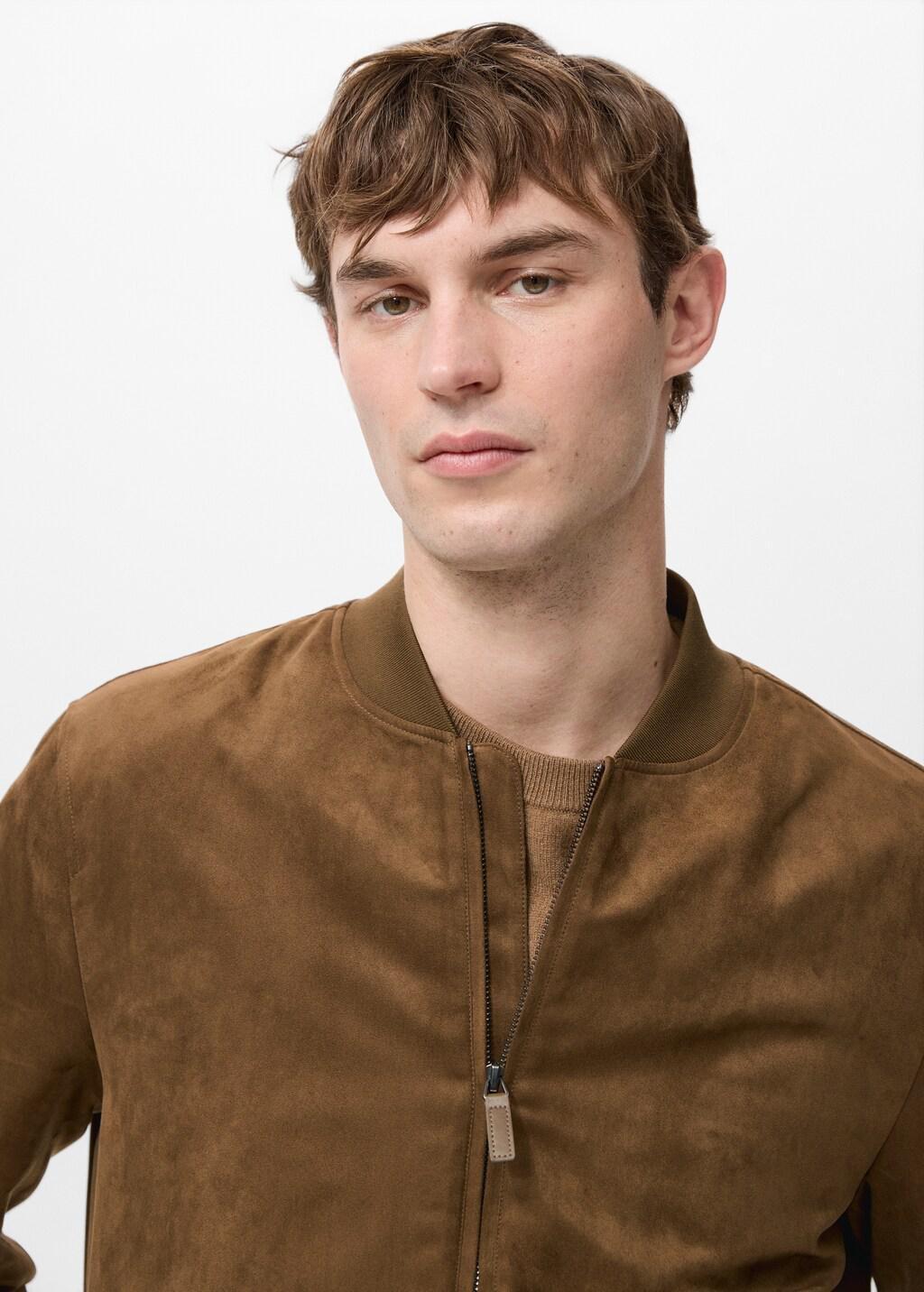 Brown Suede-Effect Bomber Jacket, Dark Brown, large image number 4