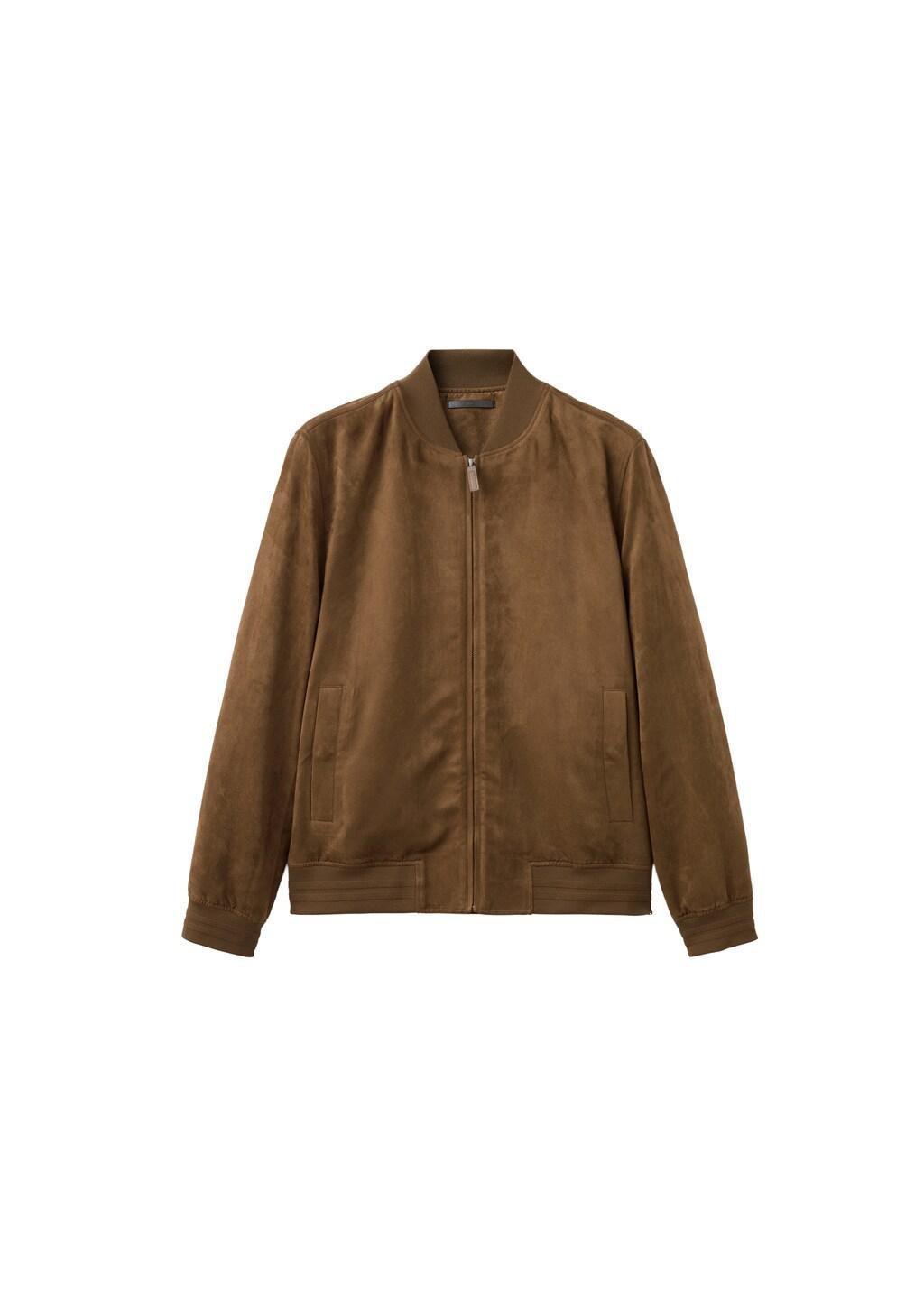 Brown Suede-Effect Bomber Jacket, Dark Brown, large image number 6