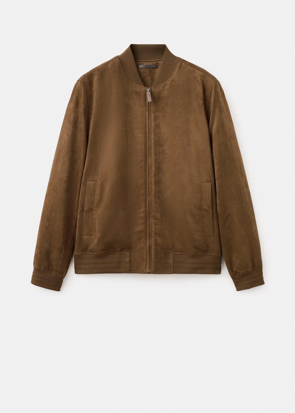 Brown Suede-Effect Bomber Jacket, Dark Brown, large image number 7