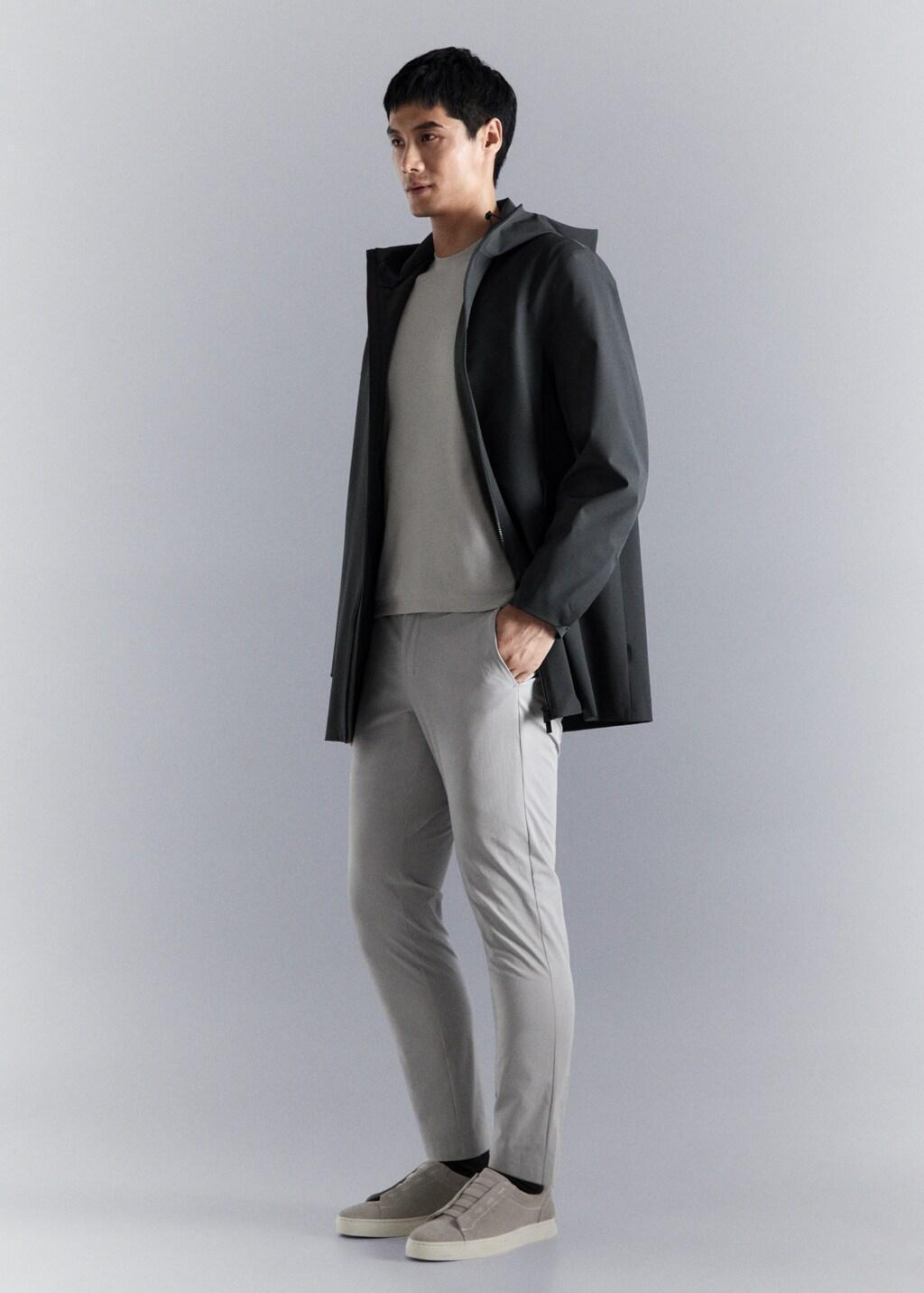 White Stretch Fabric Slim-Fit Trousers With Drawstring, Natural White, large image number 0