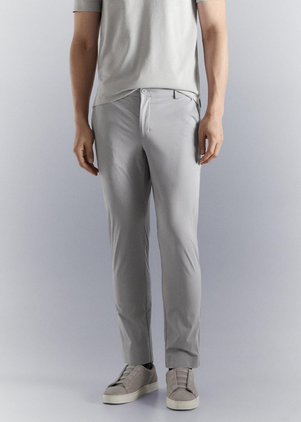 White Stretch Fabric Slim-Fit Trousers With Drawstring, Natural White, large image number 3