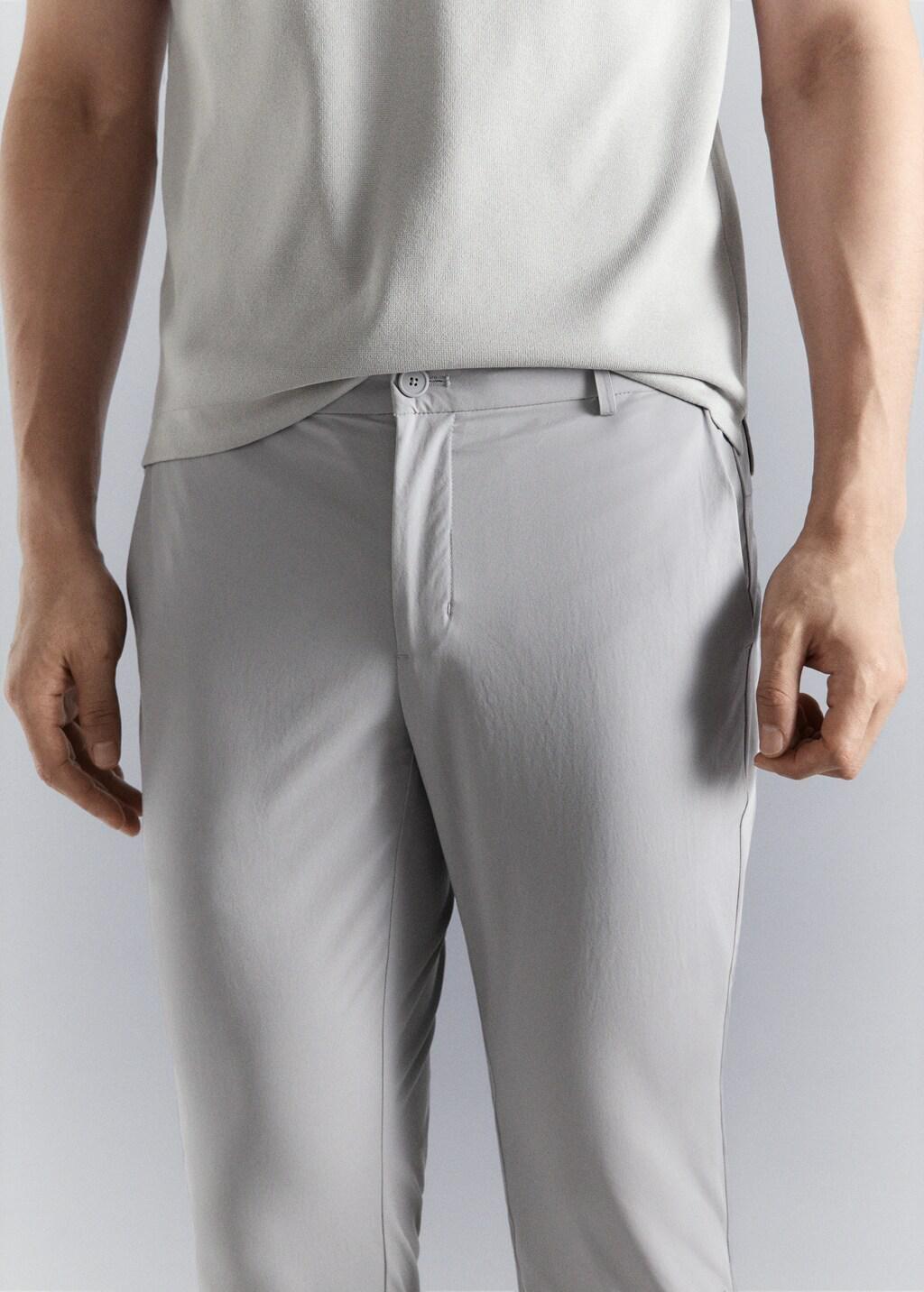 White Stretch Fabric Slim-Fit Trousers With Drawstring, Natural White, large image number 5