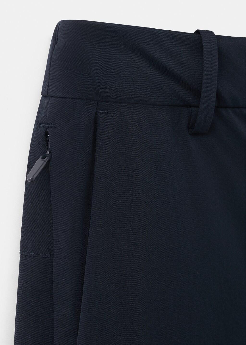 Navy Stretch Fabric Slim-Fit Trousers With Drawstring, Navy, medium