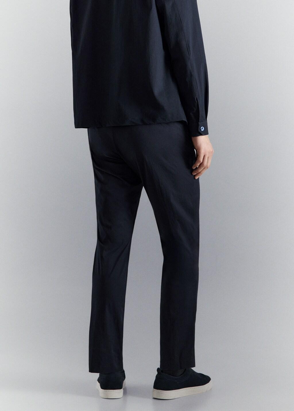 Navy Stretch Fabric Slim-Fit Trousers With Drawstring, Navy, large image number 2