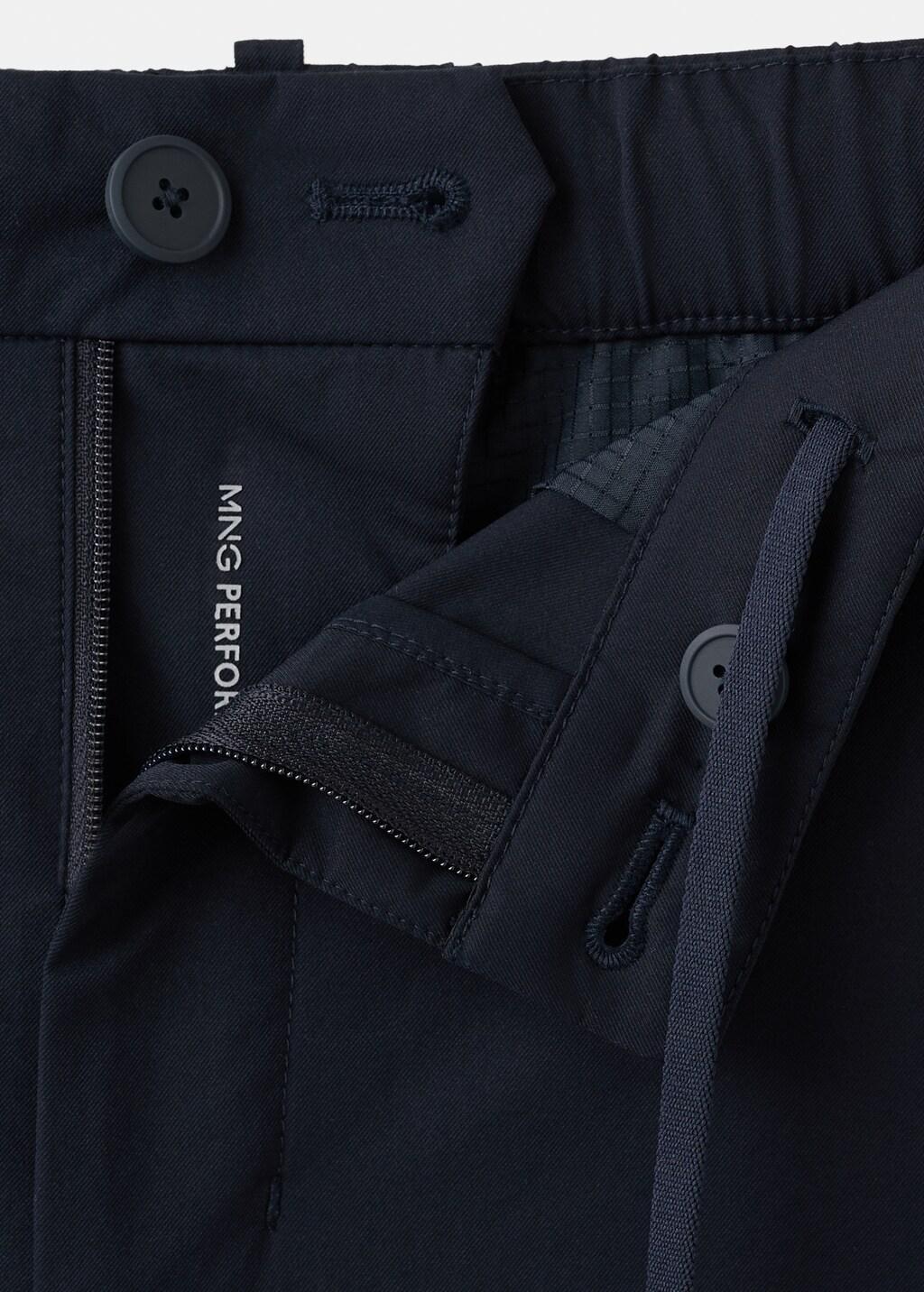 Navy Stretch Fabric Slim-Fit Trousers With Drawstring, Navy, large image number 4