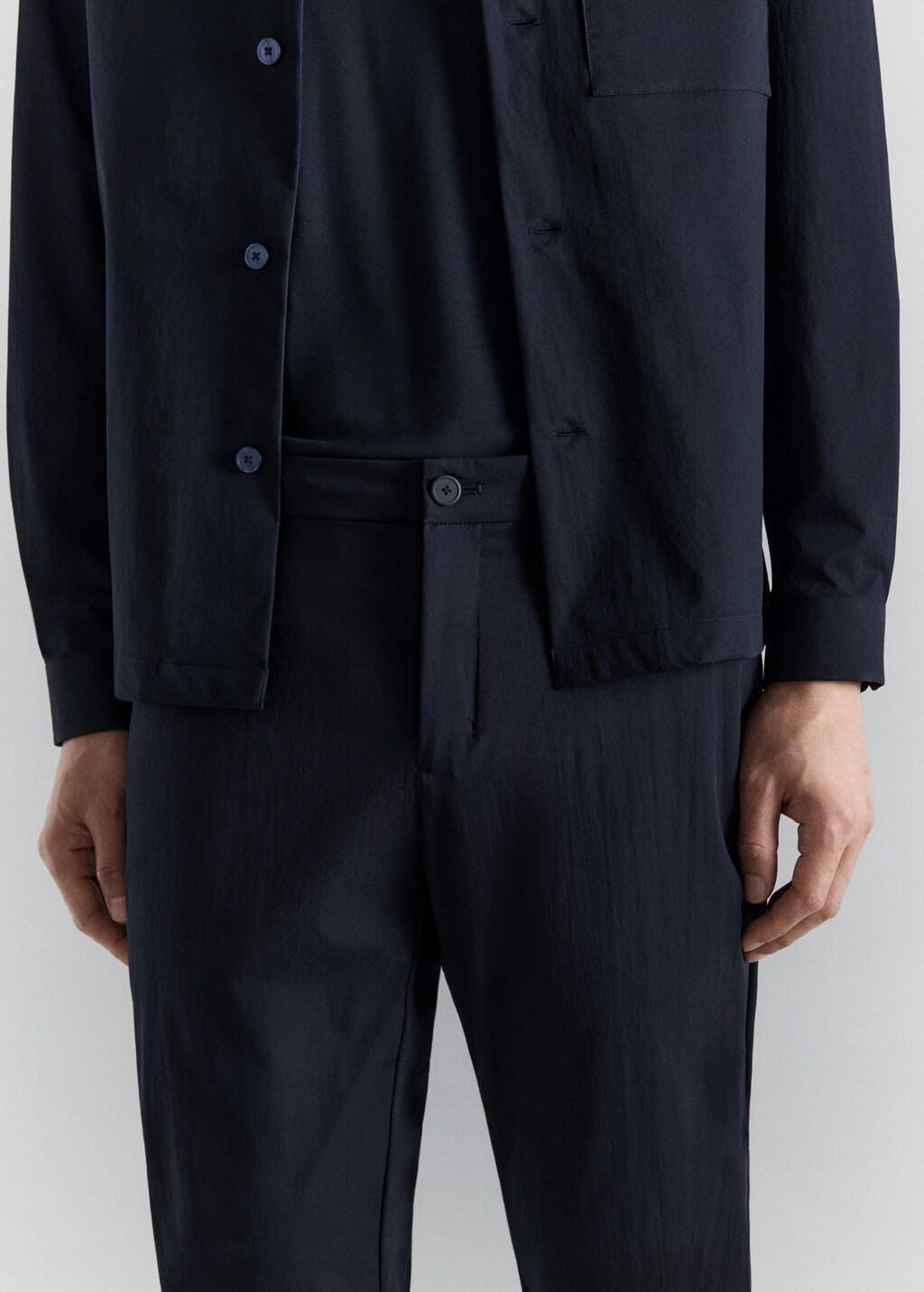 Navy Stretch Fabric Slim-Fit Trousers With Drawstring, Navy, large image number 6