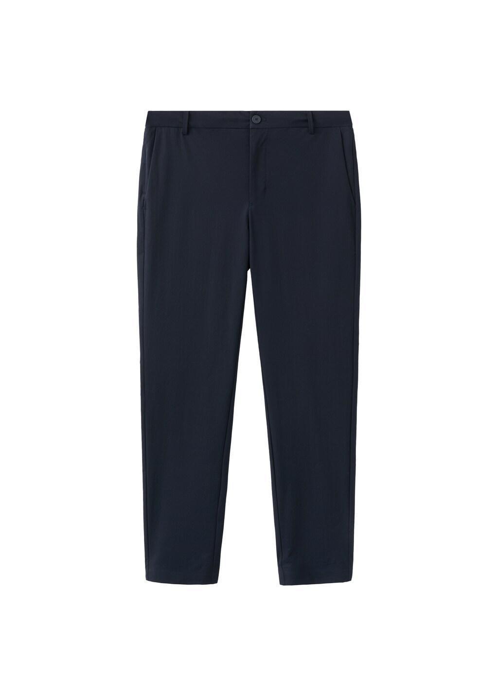 Navy Stretch Fabric Slim-Fit Trousers With Drawstring, Navy, large image number 7