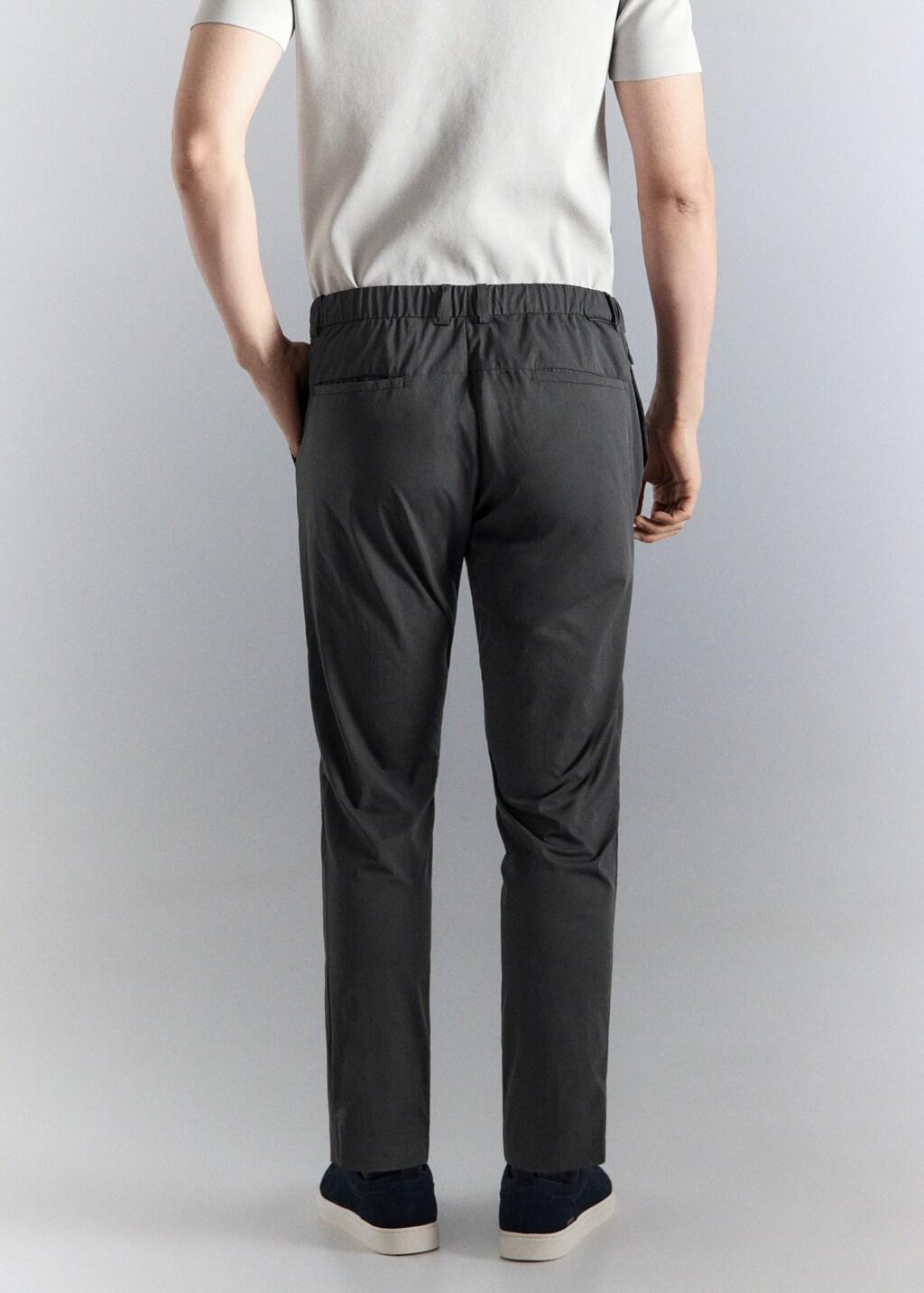 Grey Stretch Fabric Slim-Fit Trousers With Drawstring, Dark Grey, large image number 2