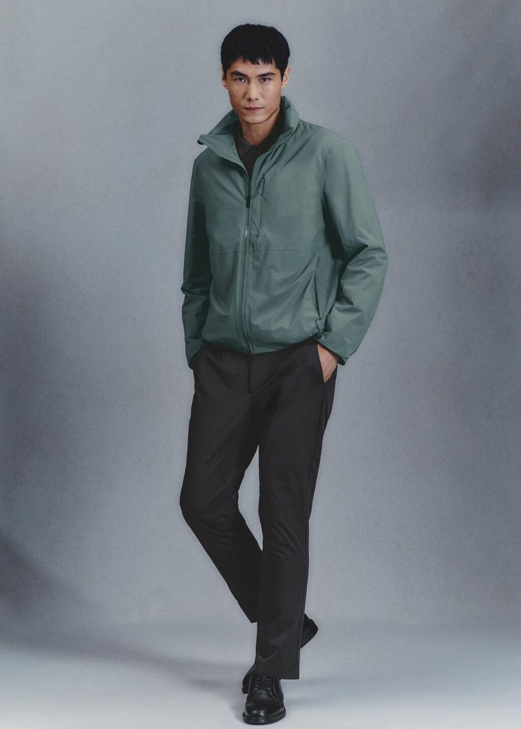 Grey Stretch Fabric Slim-Fit Trousers With Drawstring, Dark Grey, large image number 6