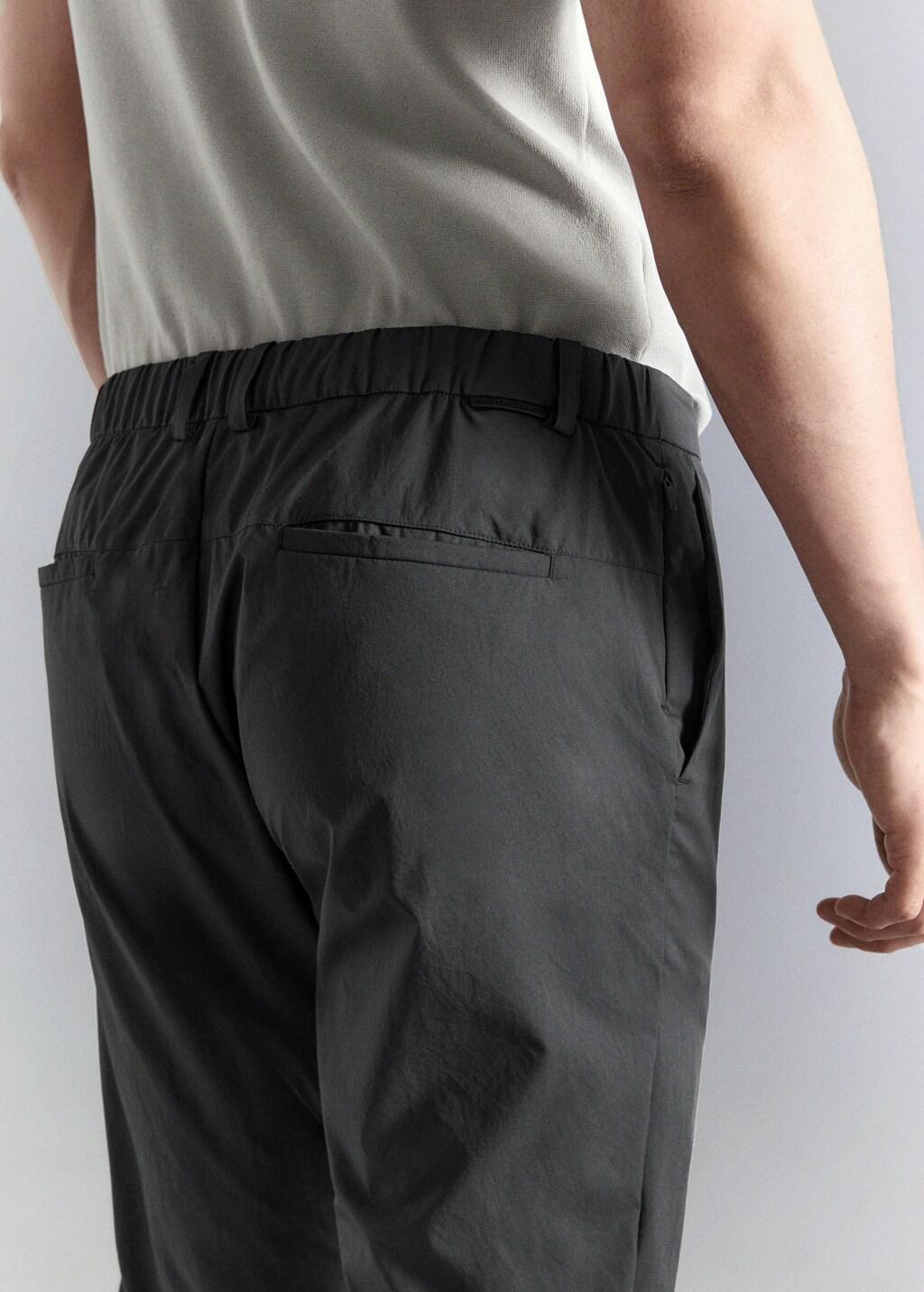 Grey Stretch Fabric Slim-Fit Trousers With Drawstring, Dark Grey, large image number 7