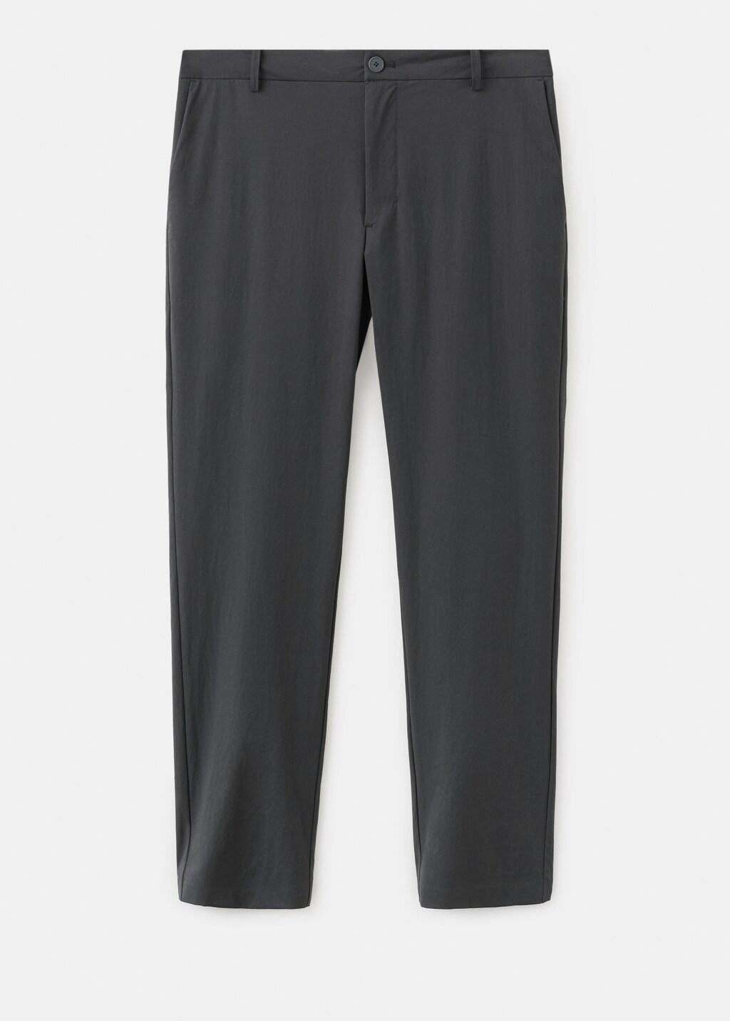 Grey Stretch Fabric Slim-Fit Trousers With Drawstring, Dark Grey, large image number 9