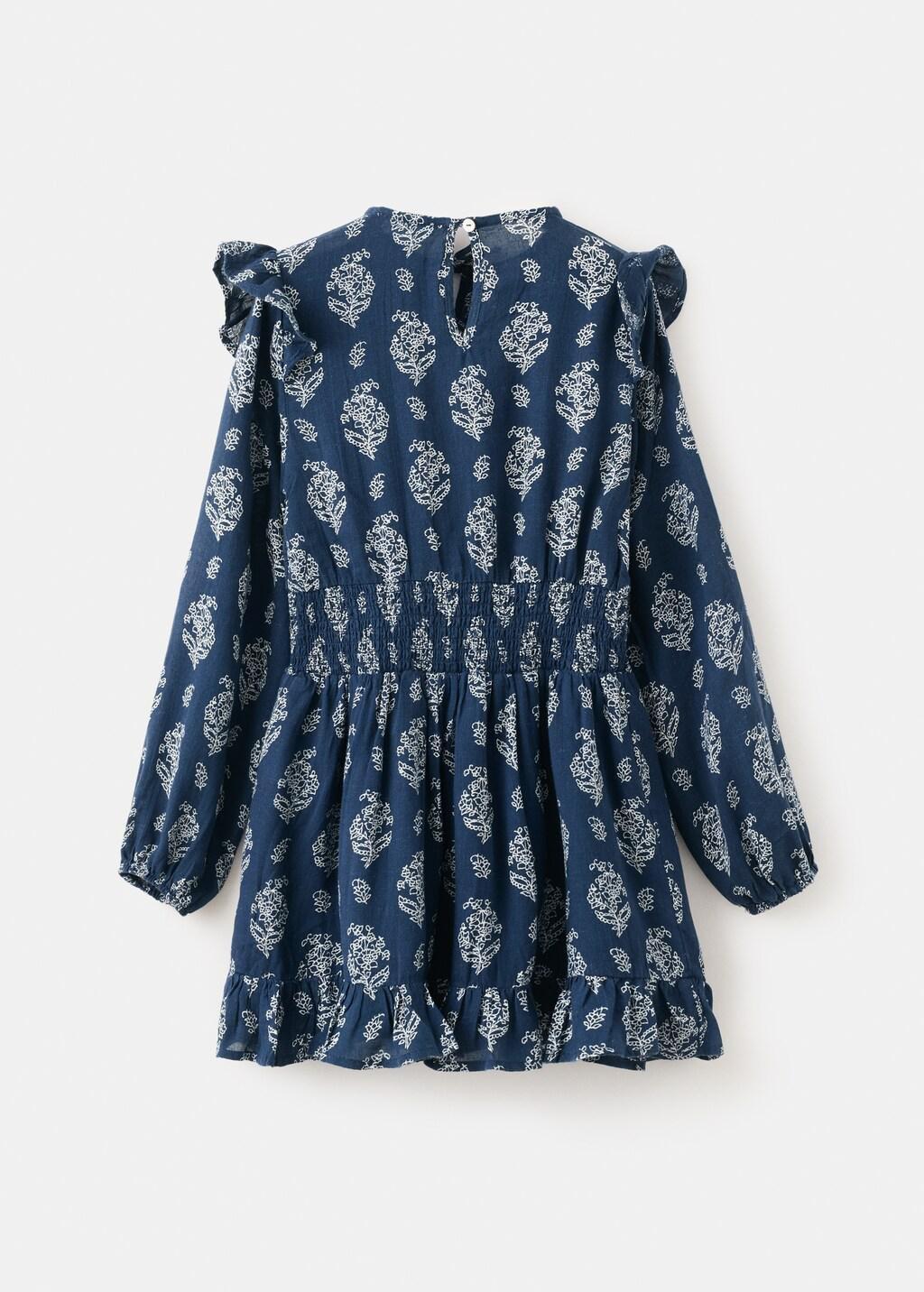 Navy Ruffled Printed Dress, Kids Girls, Navy, large image number 1