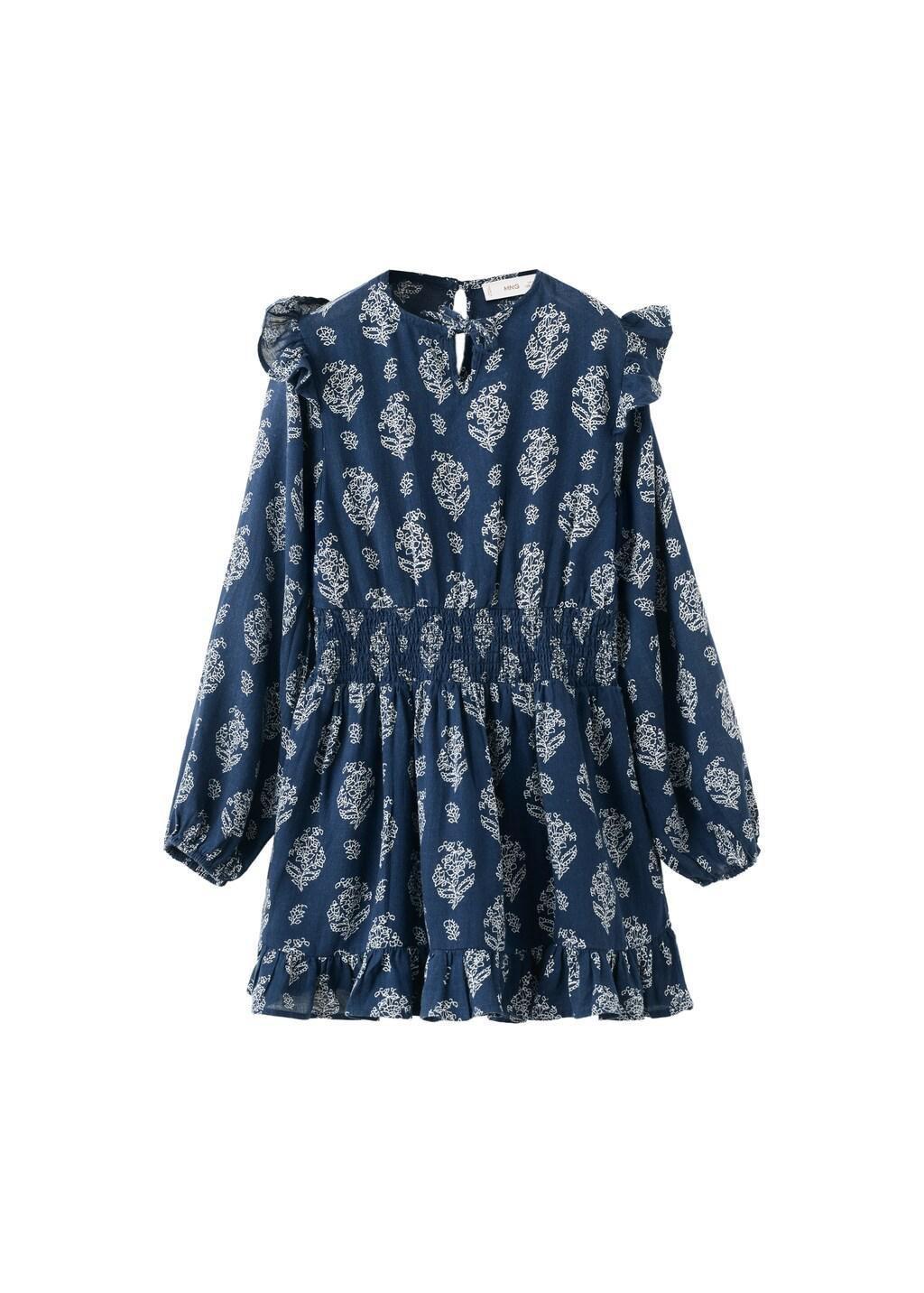 Navy Ruffled Printed Dress, Kids Girls, Navy, large image number 4