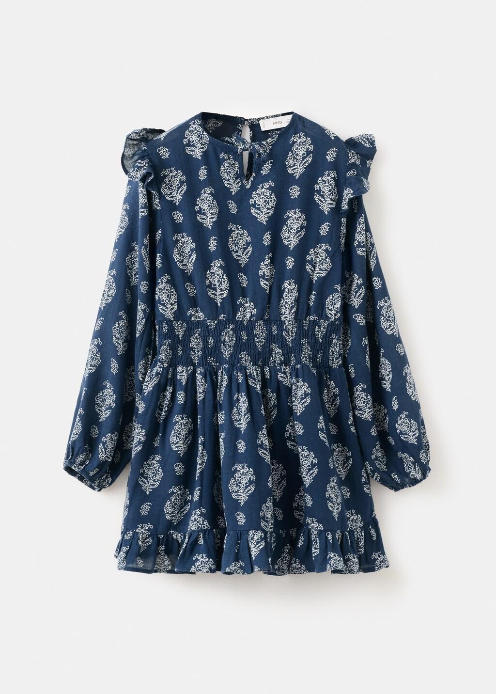Navy Ruffled Printed Dress, Kids Girls, Navy, large image number 5