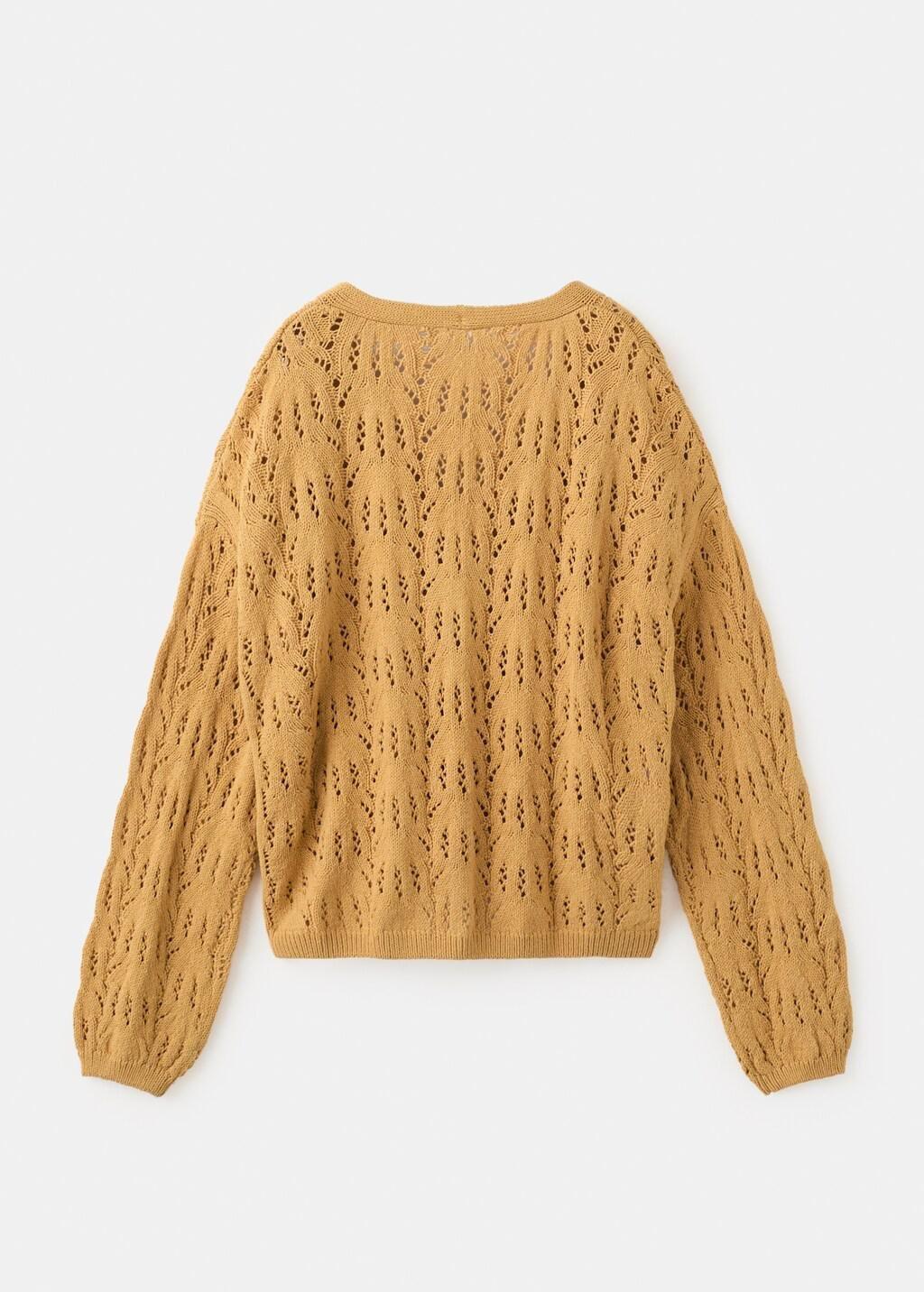 Yellow Openwork Knit Cardigan, Kids Girls, Medium Yellow, large image number 1