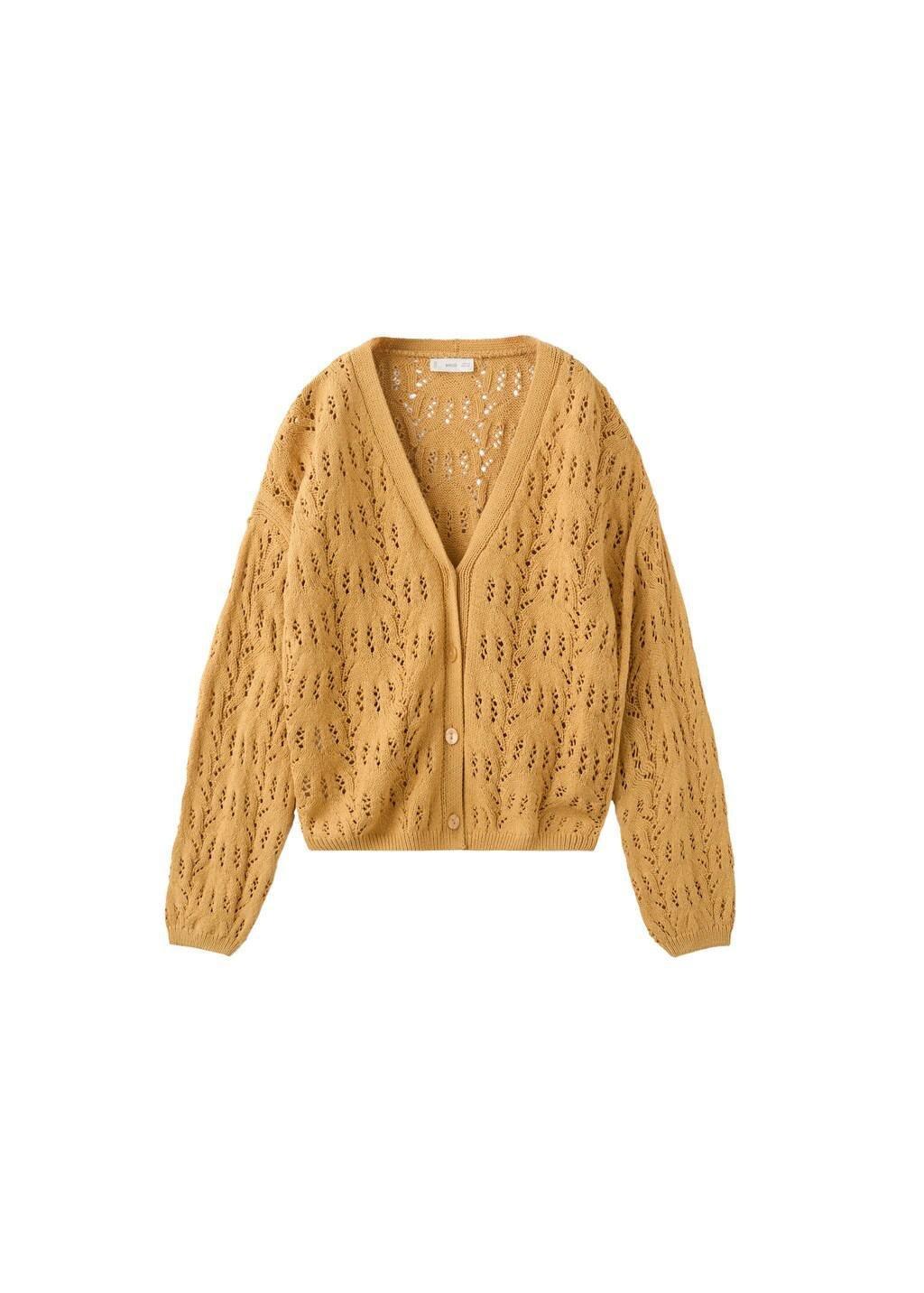 Yellow Openwork Knit Cardigan, Kids Girls, Medium Yellow, large image number 5