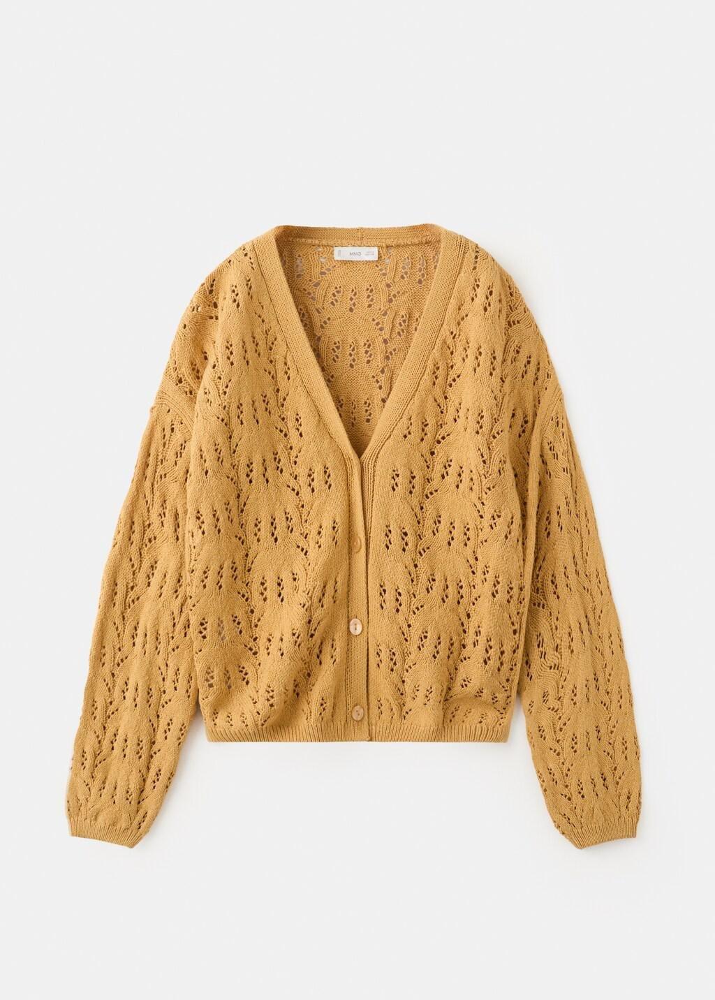 Yellow Openwork Knit Cardigan, Kids Girls, Medium Yellow, large image number 6