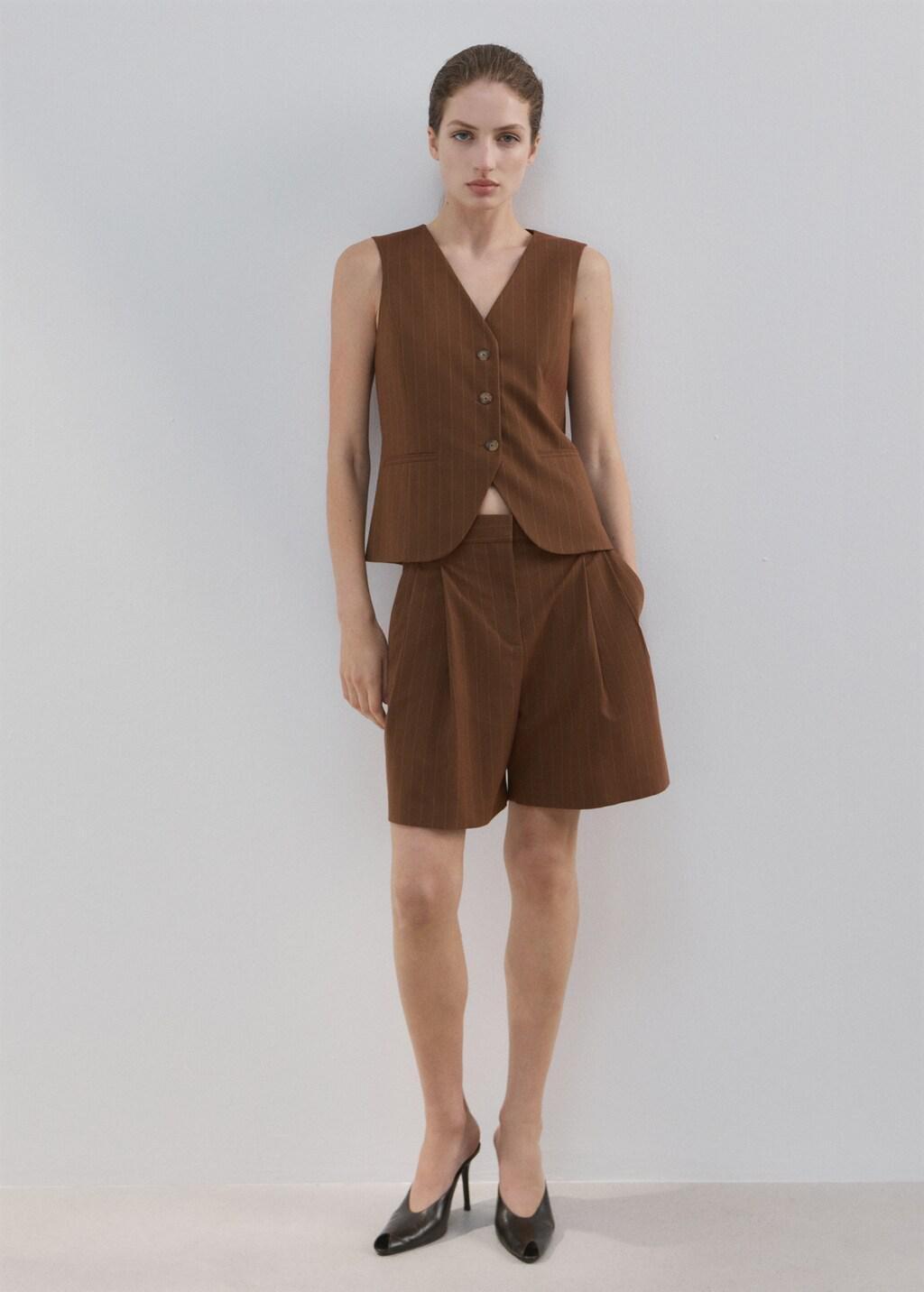 Brown Pinstriped Suit Waistcoat, Dark Brown, large image number 0