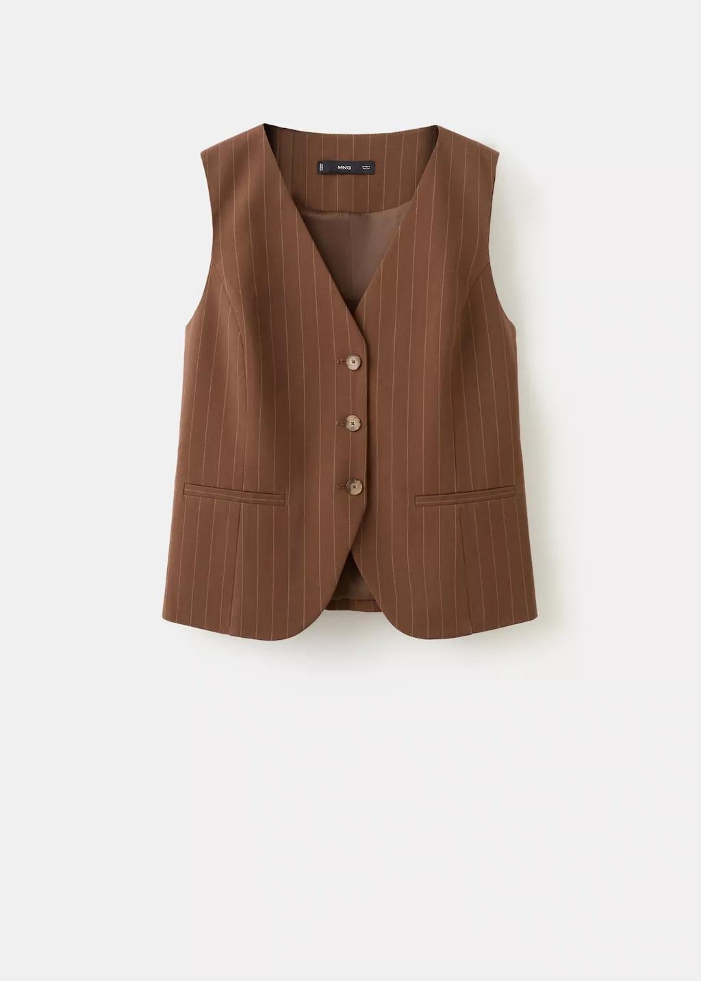Brown Pinstriped Suit Waistcoat, Dark Brown, large image number 6