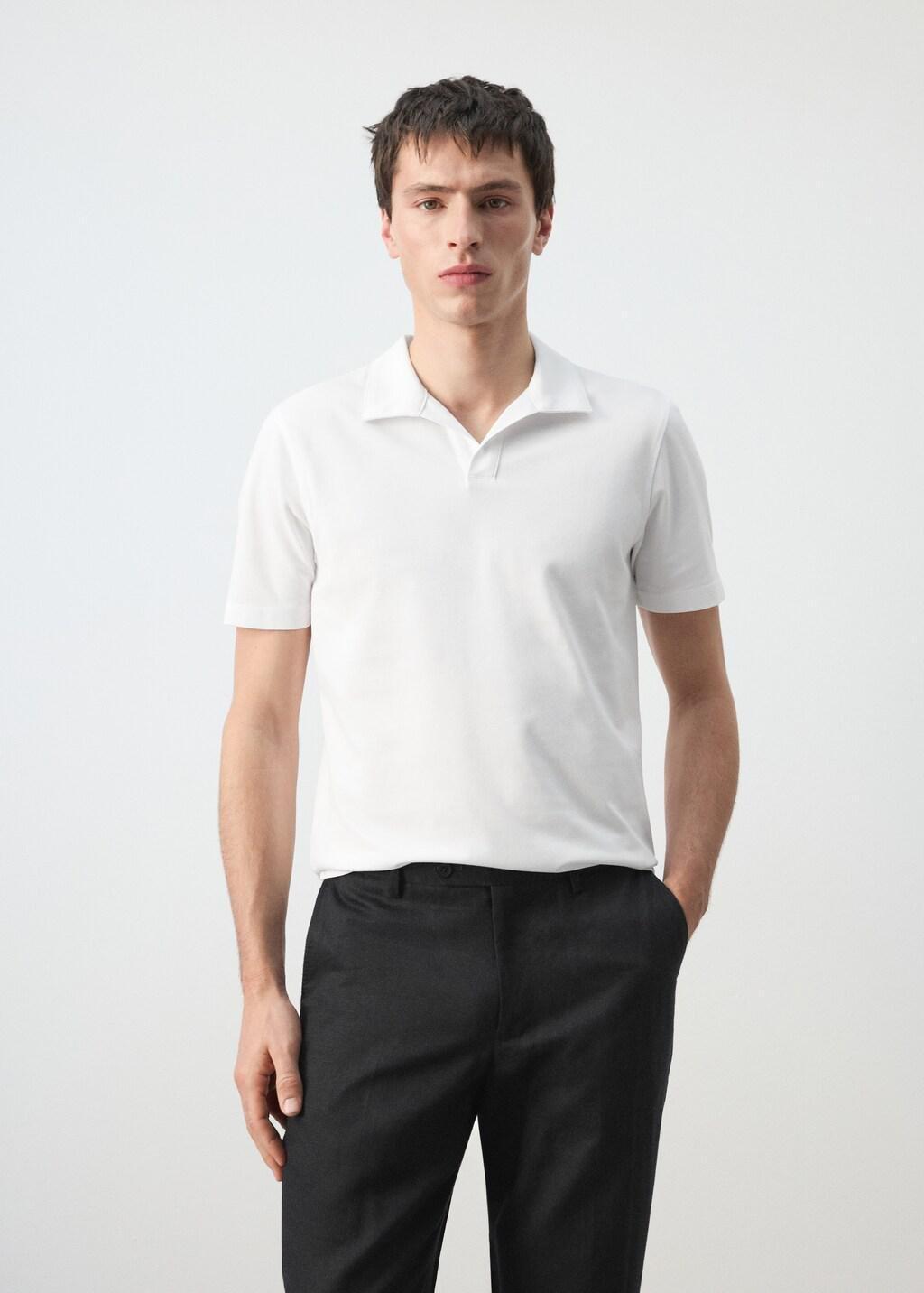 White Slim Fit Pique Polo, White, large image number 3
