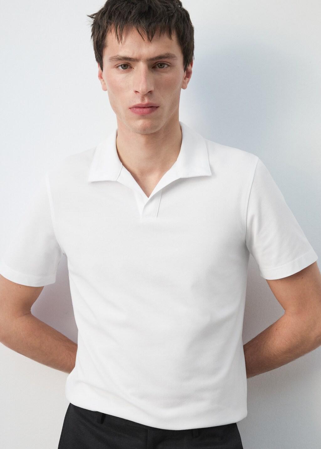 White Slim Fit Pique Polo, White, large image number 6