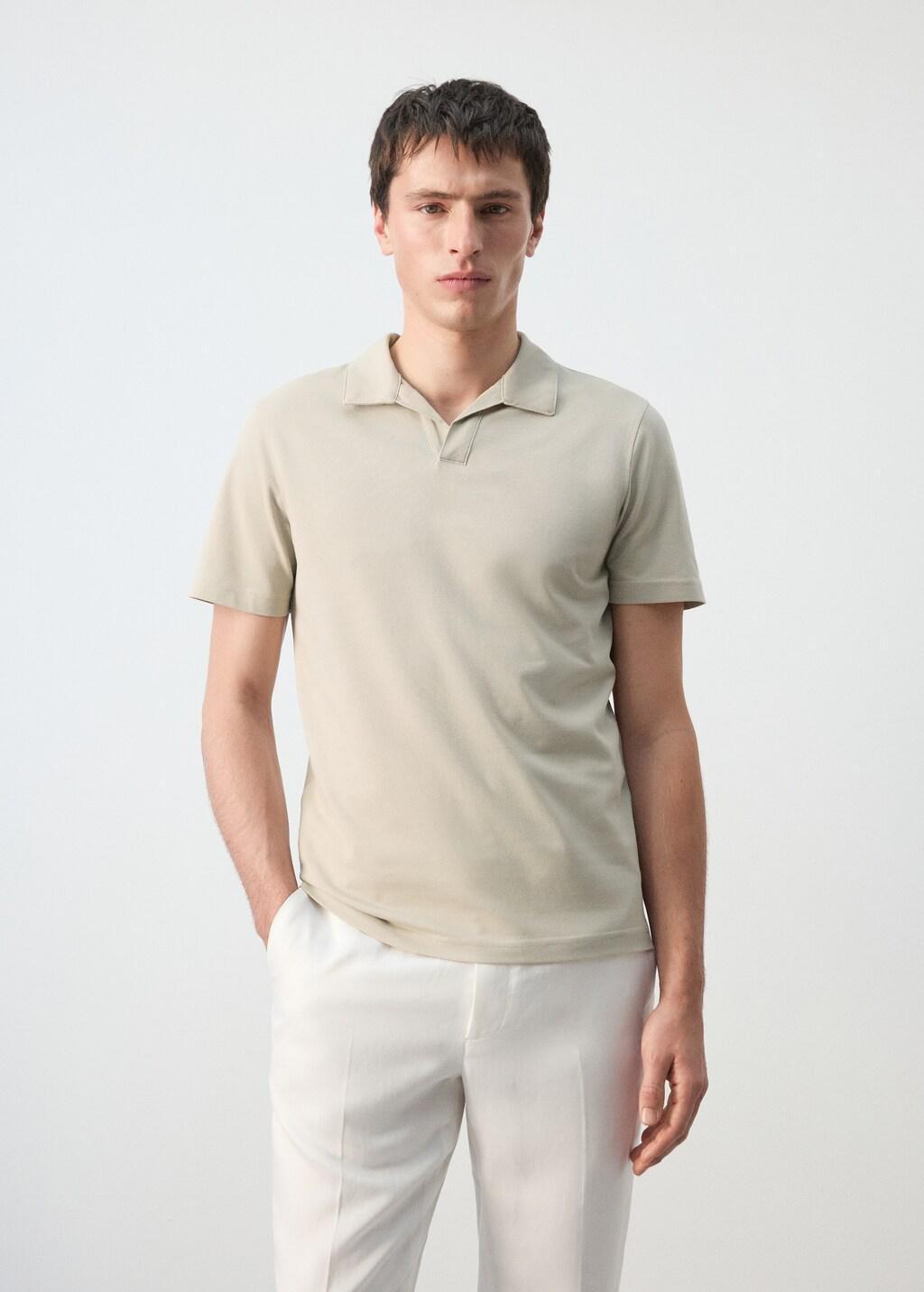 Beige Slim Fit Pique Polo, Light Beige, large image number 3