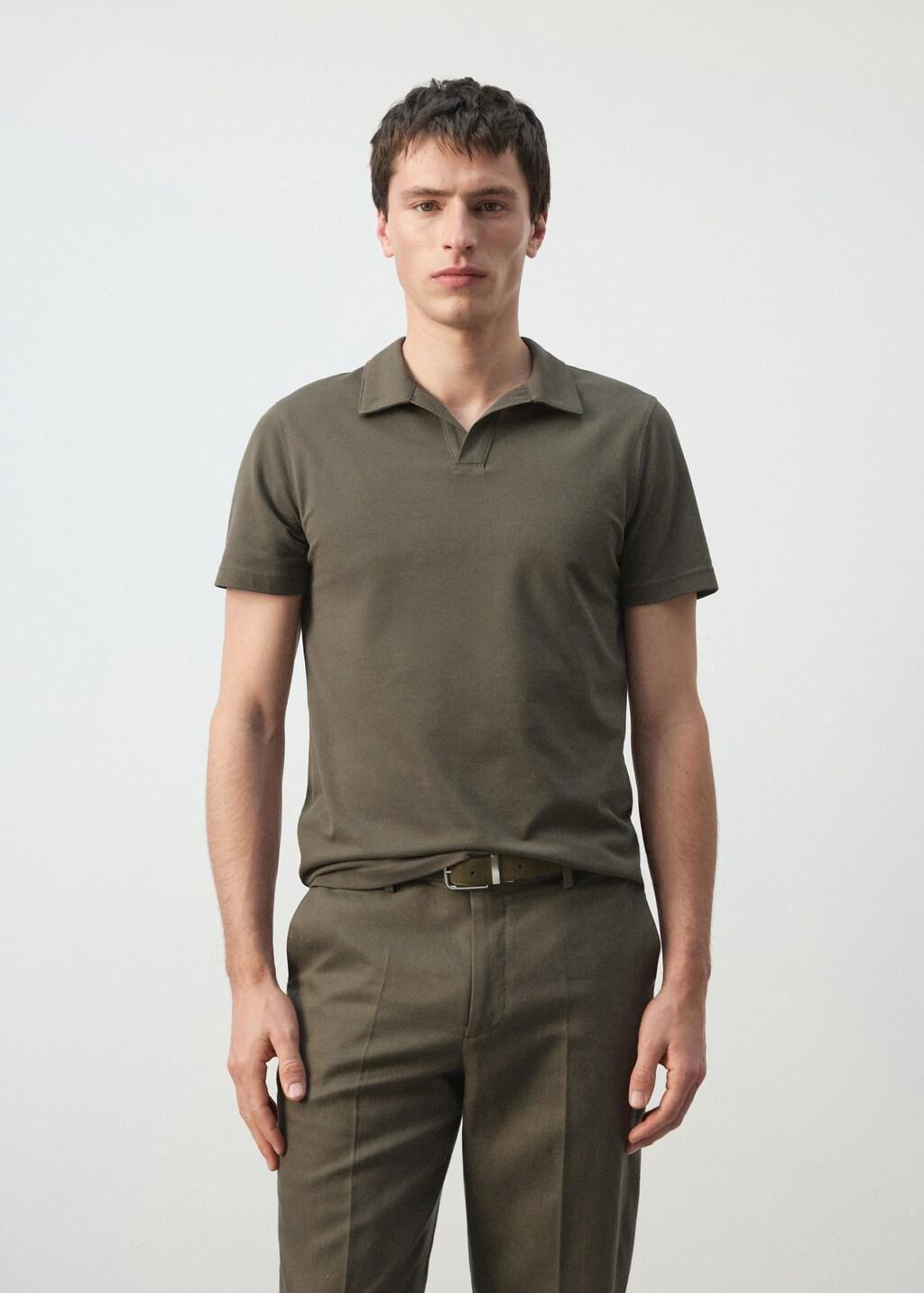 Green Slim Fit Pique Polo, Dark Green, large image number 3
