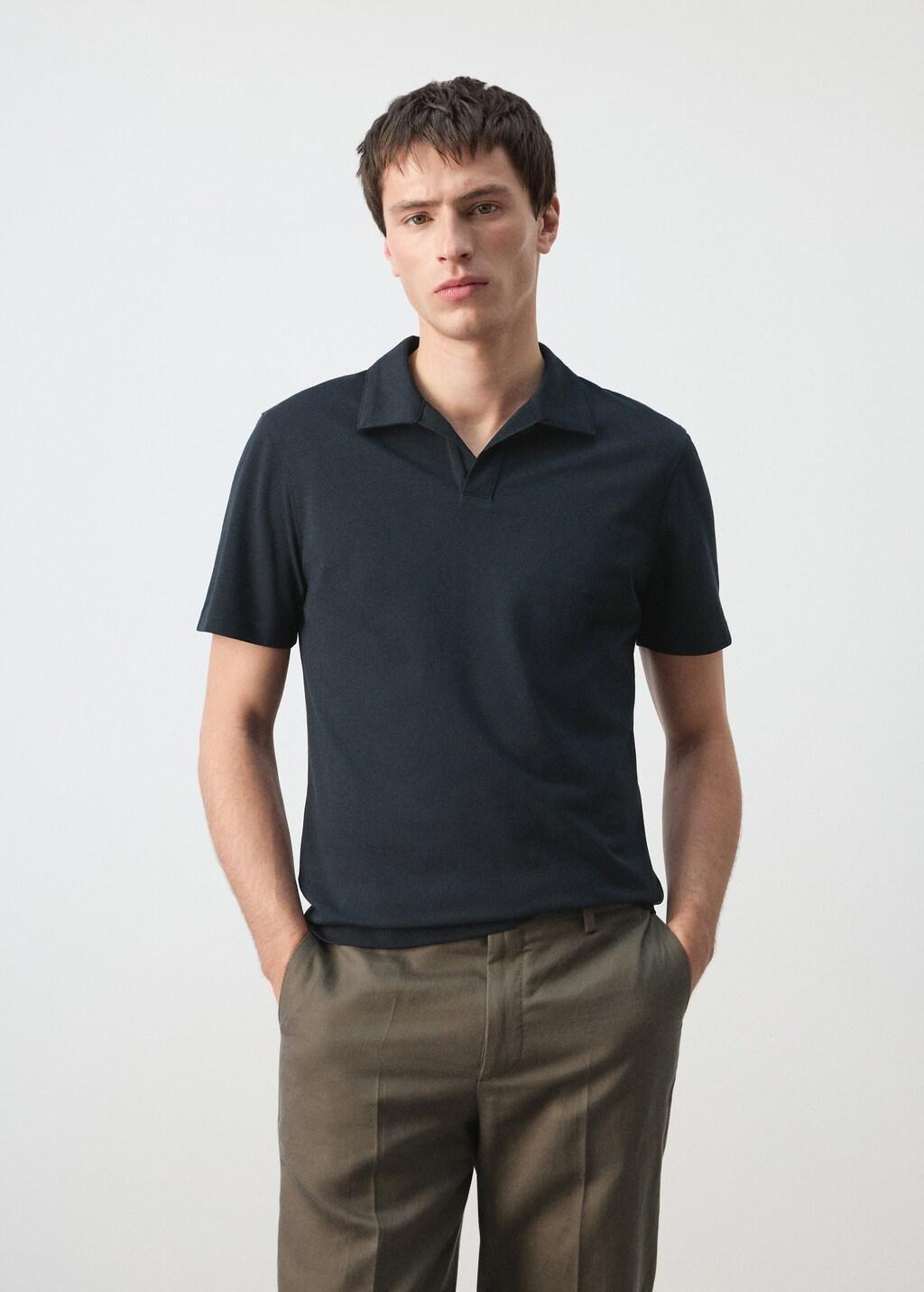 Navy Slim Fit Pique Polo, Navy, large image number 3