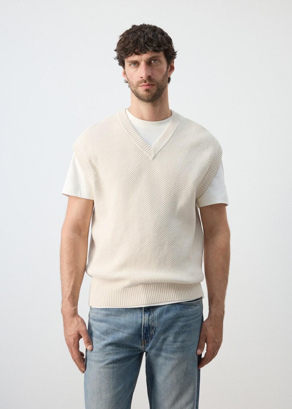 LIGHT BEIGE Microstructure knit gilet, Light Beige, large image number 0