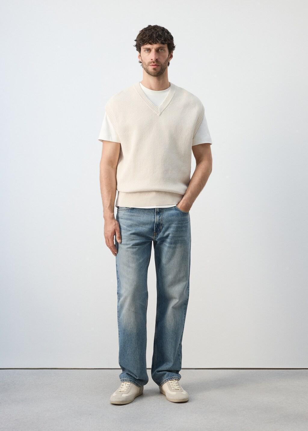 LIGHT BEIGE Microstructure knit gilet, Light Beige, large image number 1